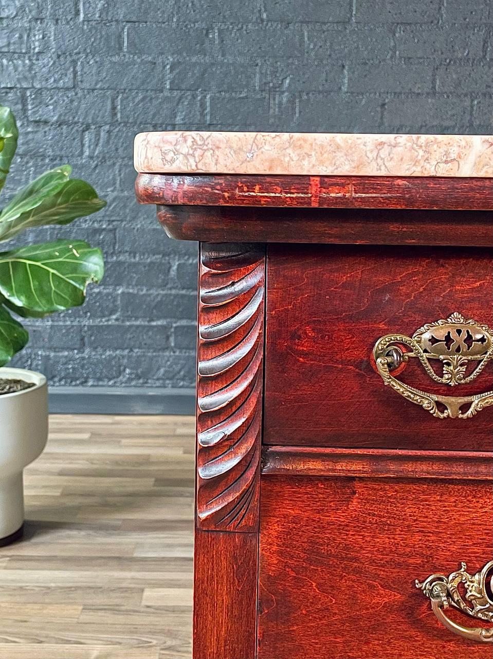 Antique Serpentine Entry Stand Dresser w/ Pink Marble Top For Sale 2