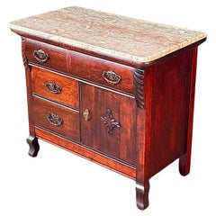 Antique Serpentine Entry Stand Dresser w/ Pink Marble Top