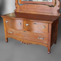 Antique Serpentine Foliate Carved Oak & Mirrored Gentleman’s Chest C1910