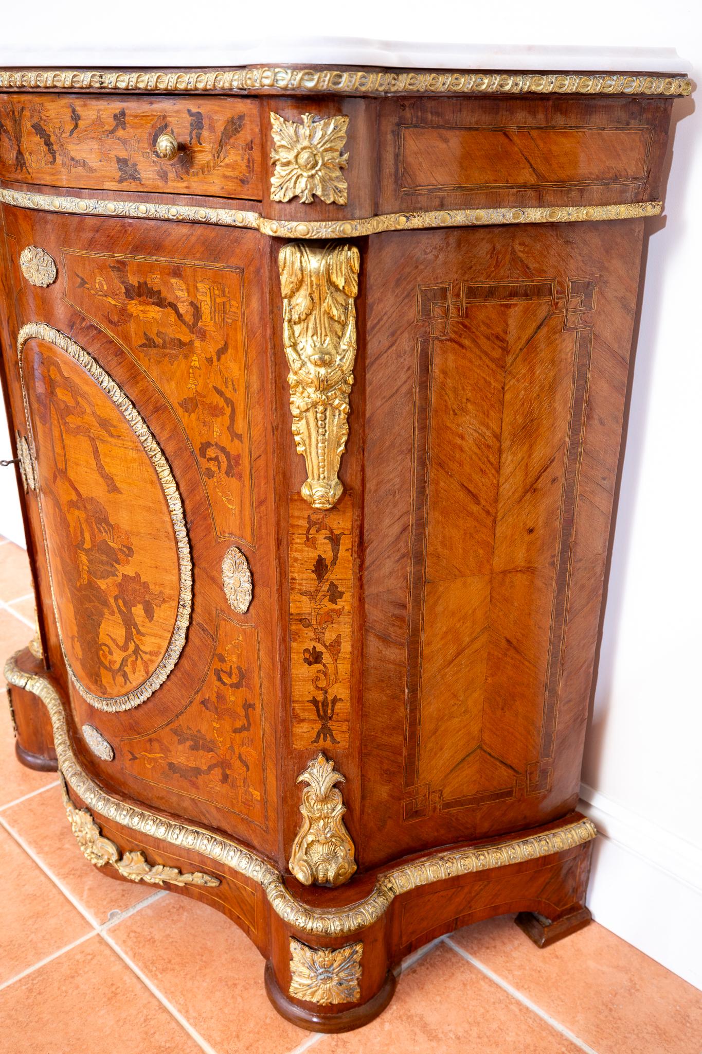 Antique French Cabinet intarsiato in legno Kingwood Marmo Ormolu Napoleone III 9