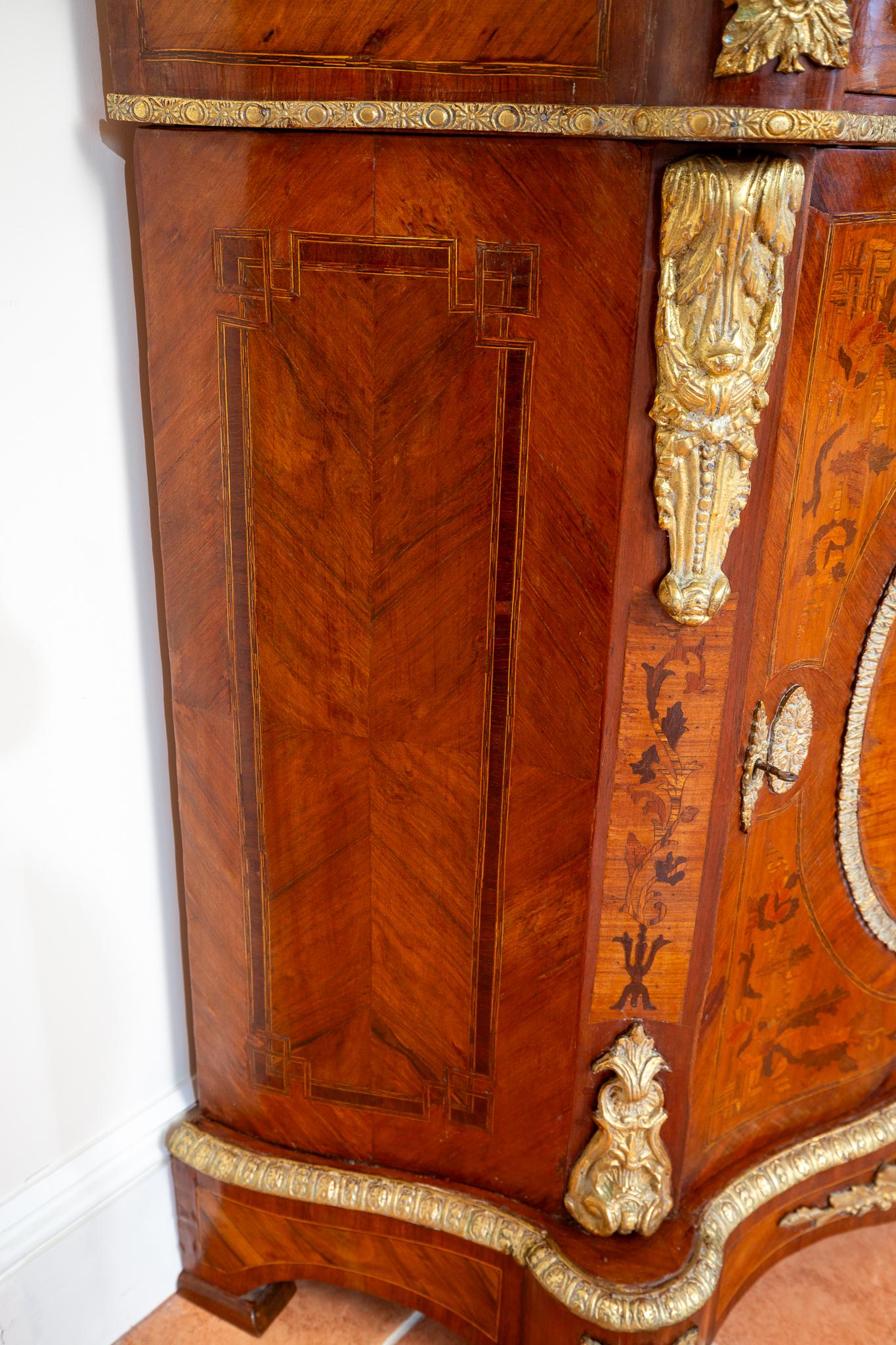 Antique French Cabinet intarsiato in legno Kingwood Marmo Ormolu Napoleone III 11