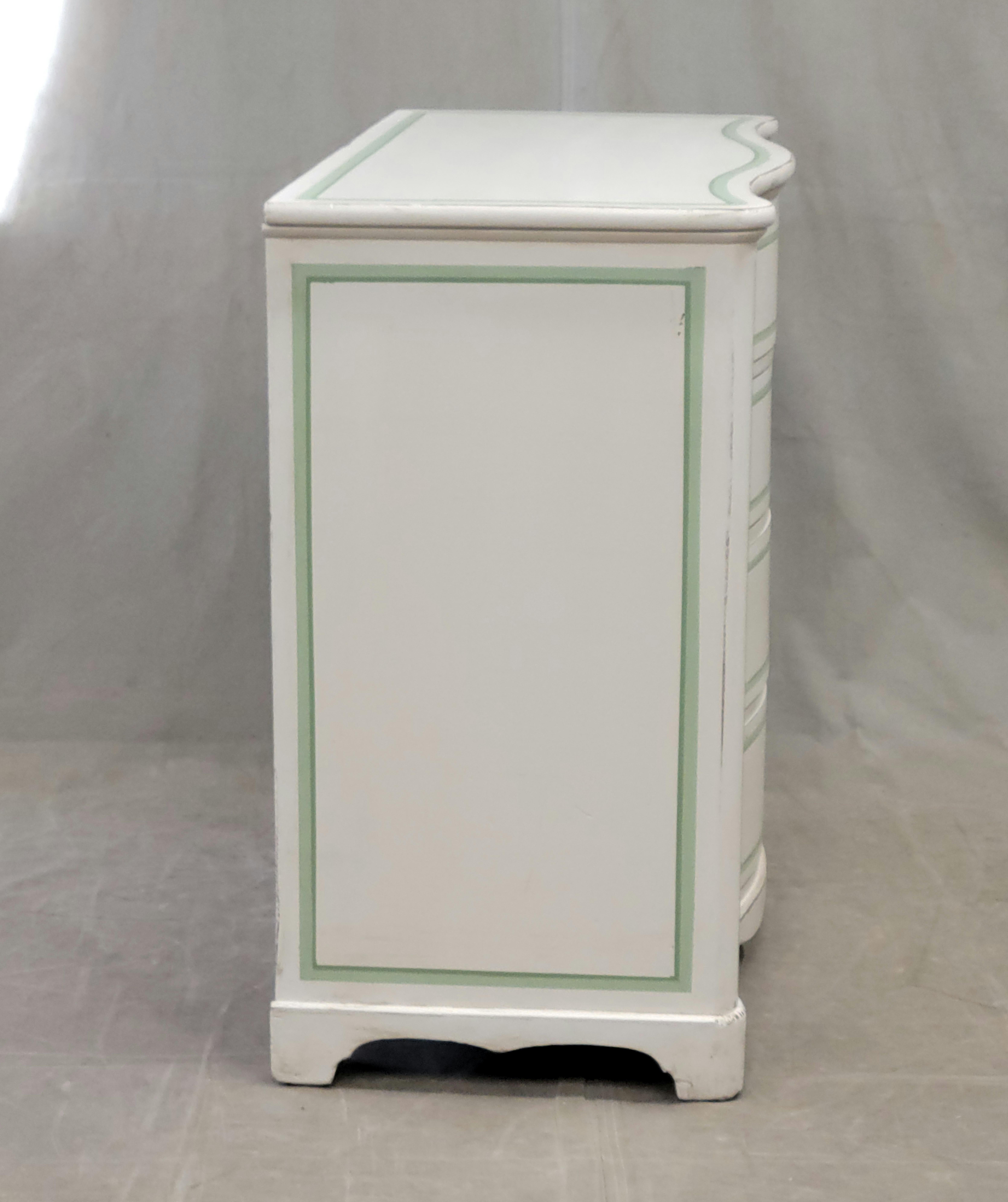 Antique Serpentine Front Dresser Painted White With Green French Line Motif For Sale 1