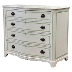 Vintage Serpentine Front Dresser Painted White With Green French Line Motif