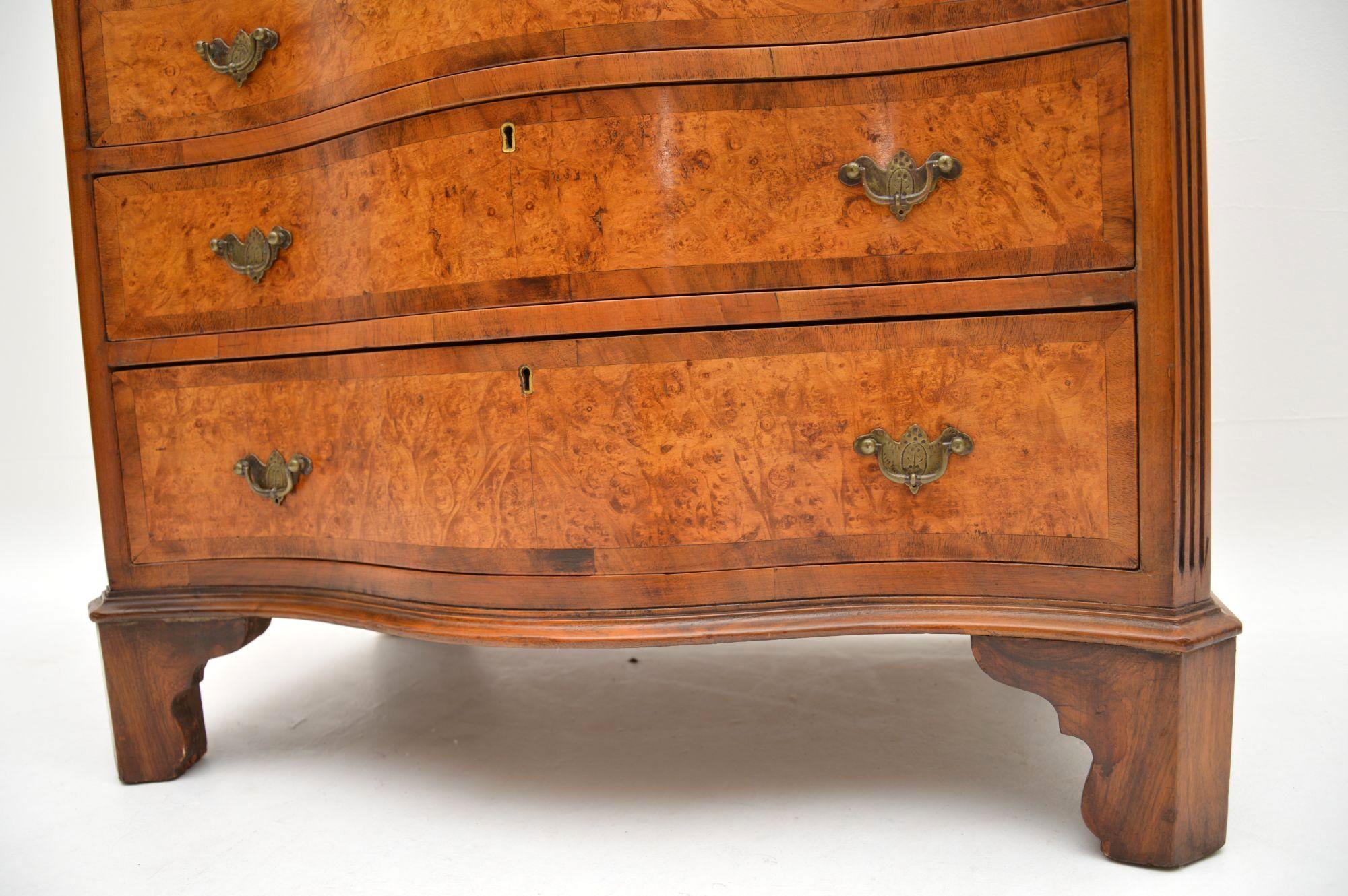 Edwardian Antique Serpentine Fronted Burr Walnut Chest of Drawers
