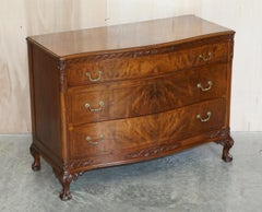 Antique Serpentine Fronted Claw & Ball Feet Flamed Hardwood Chest of Drawers