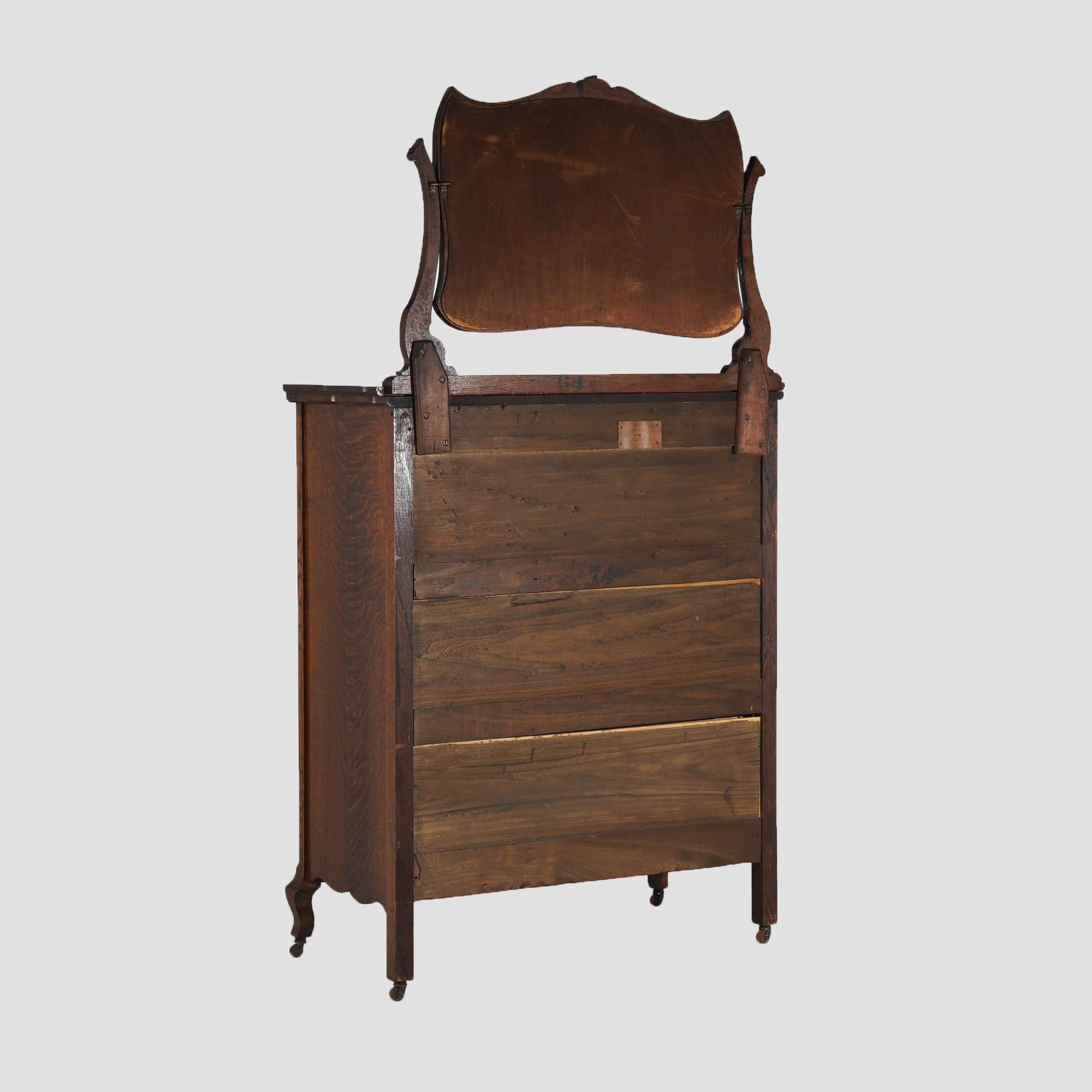 Antique Serpentine Oak Chiffonier Highboy Dresser with Mirror C1900 7