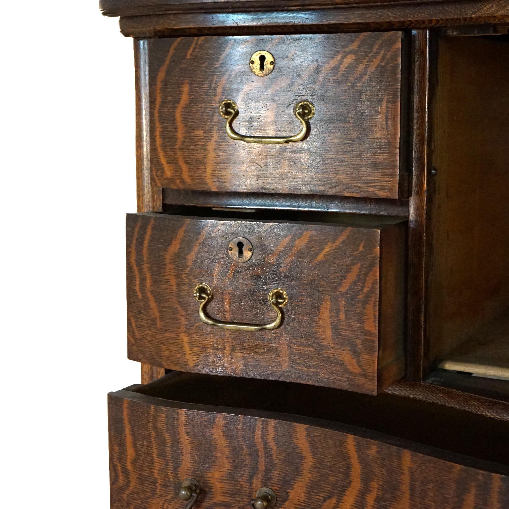 Antique Serpentine Oak Chiffonier Highboy Dresser with Mirror C1900 4