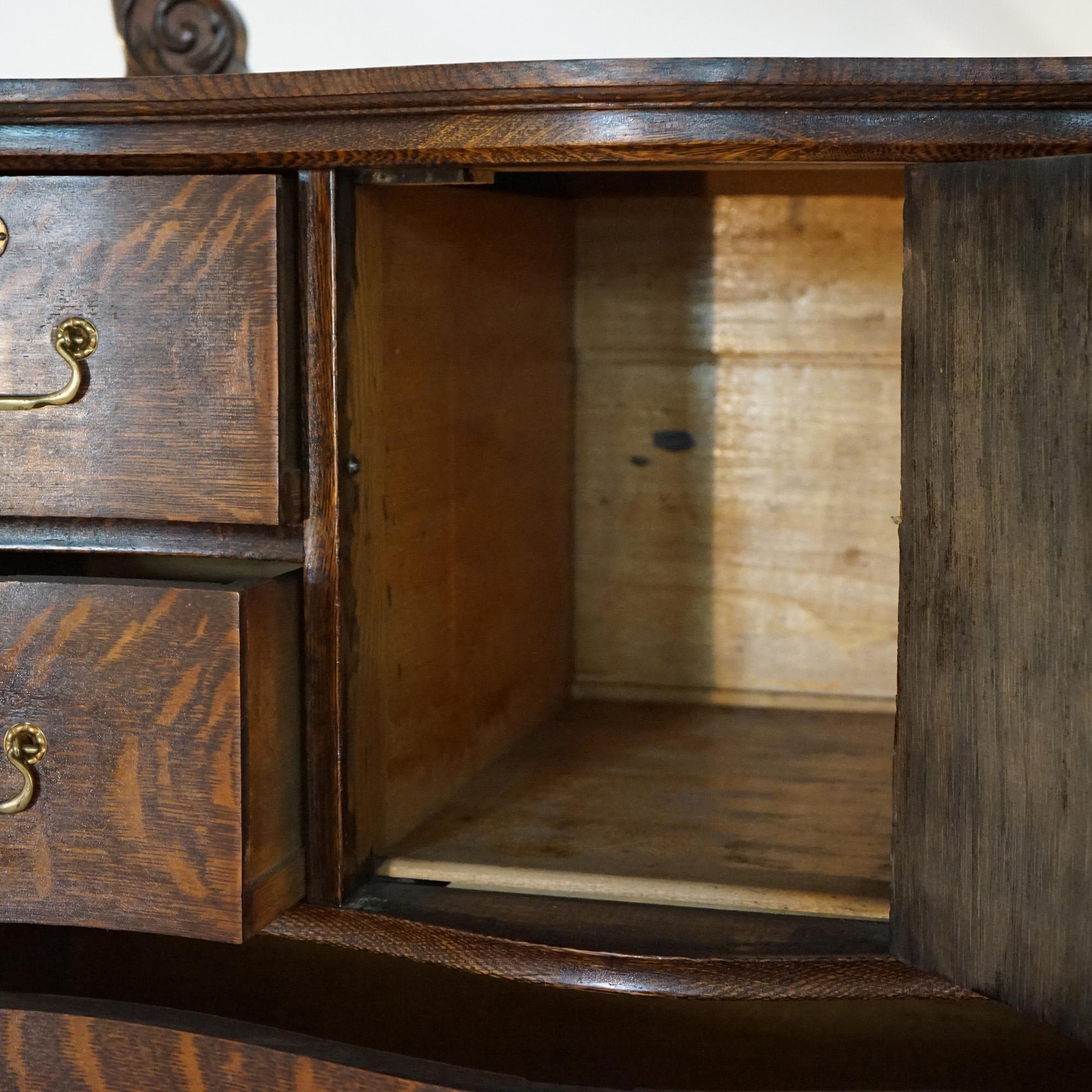 Antique Serpentine Oak Chiffonier Highboy Dresser with Mirror C1900 5