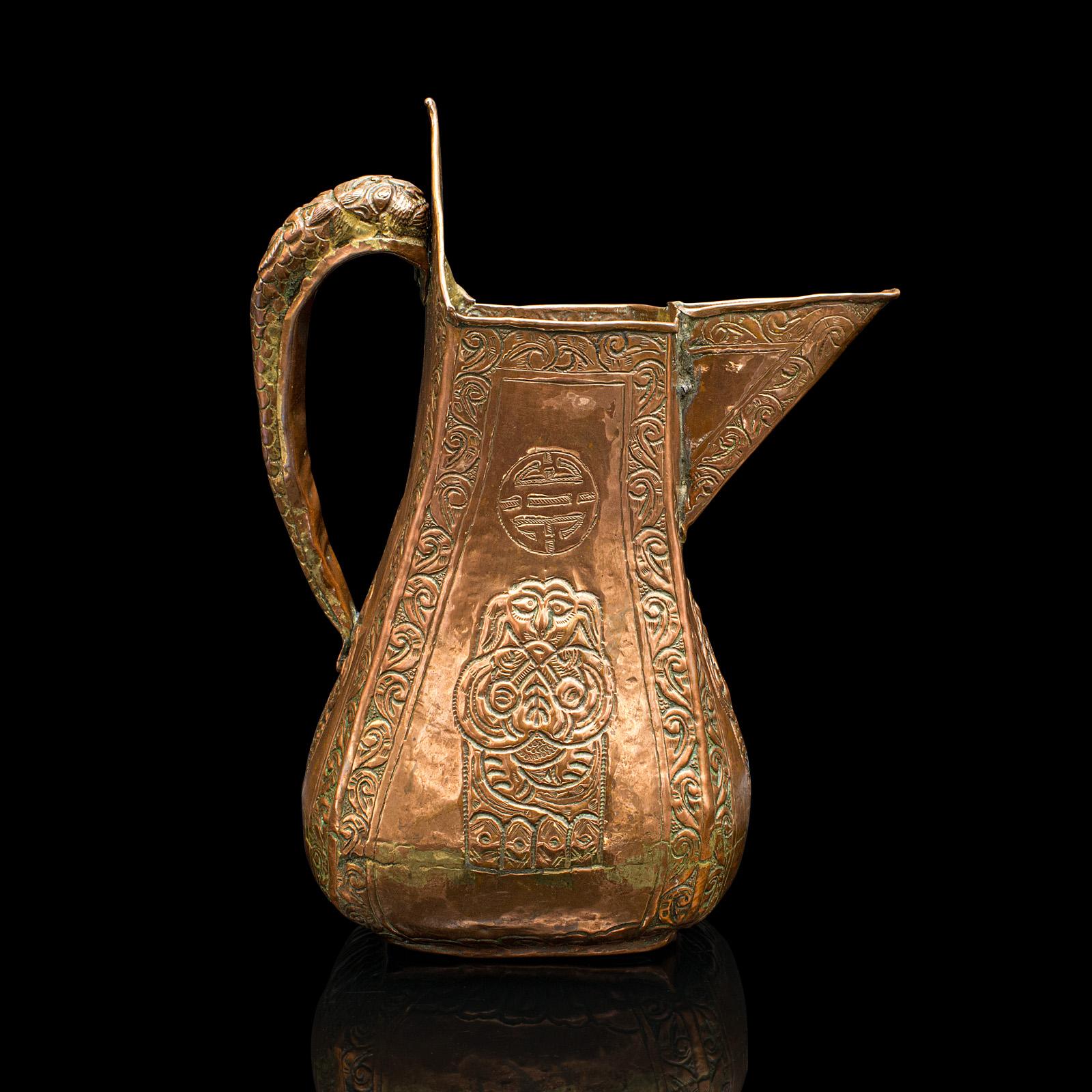 Antique Serving Jug, Chinese, Copper, Decorative Ewer, Provincial, Victorian In Good Condition For Sale In Hele, Devon, GB
