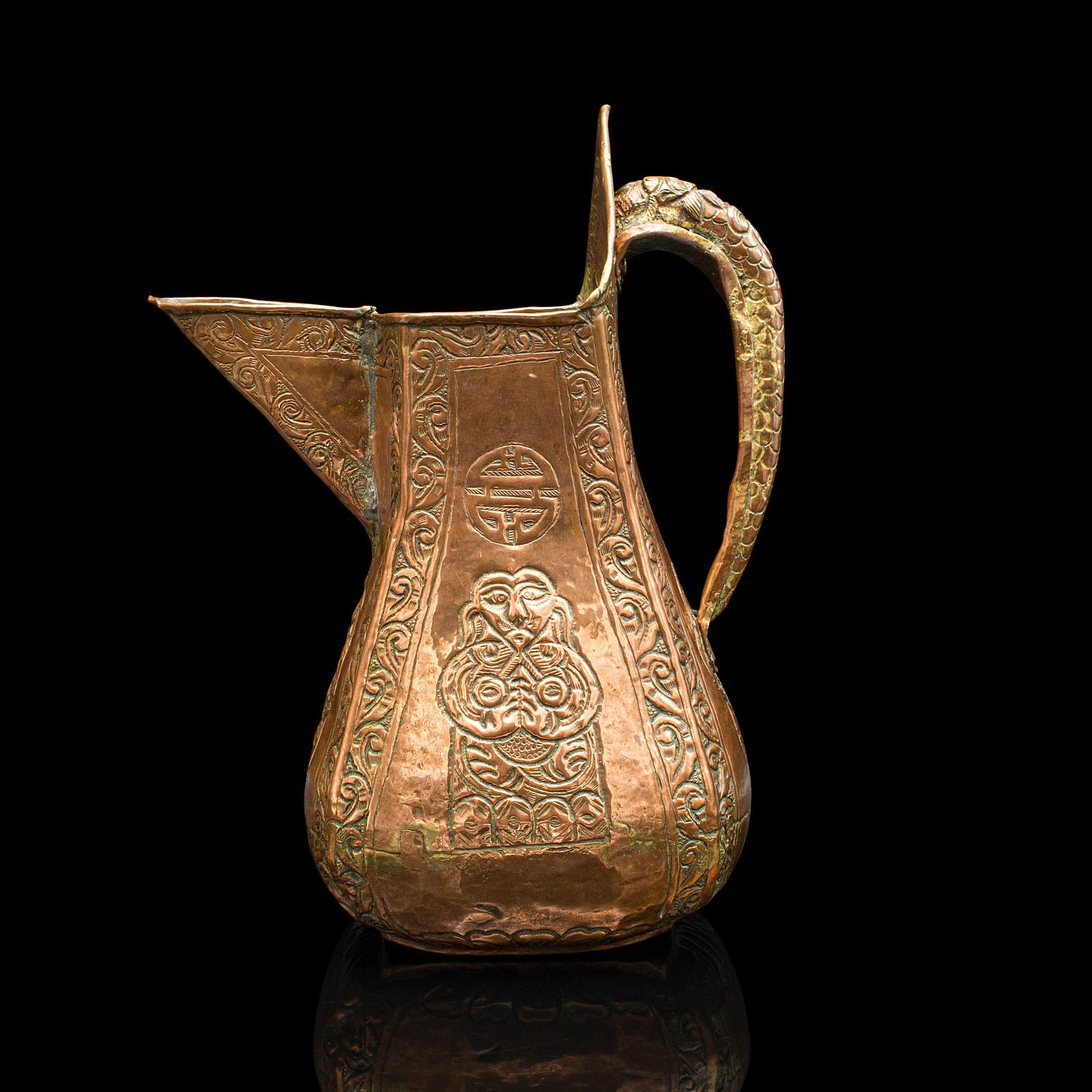 19th Century Antique Serving Jug, Chinese, Copper, Decorative Ewer, Provincial, Victorian For Sale
