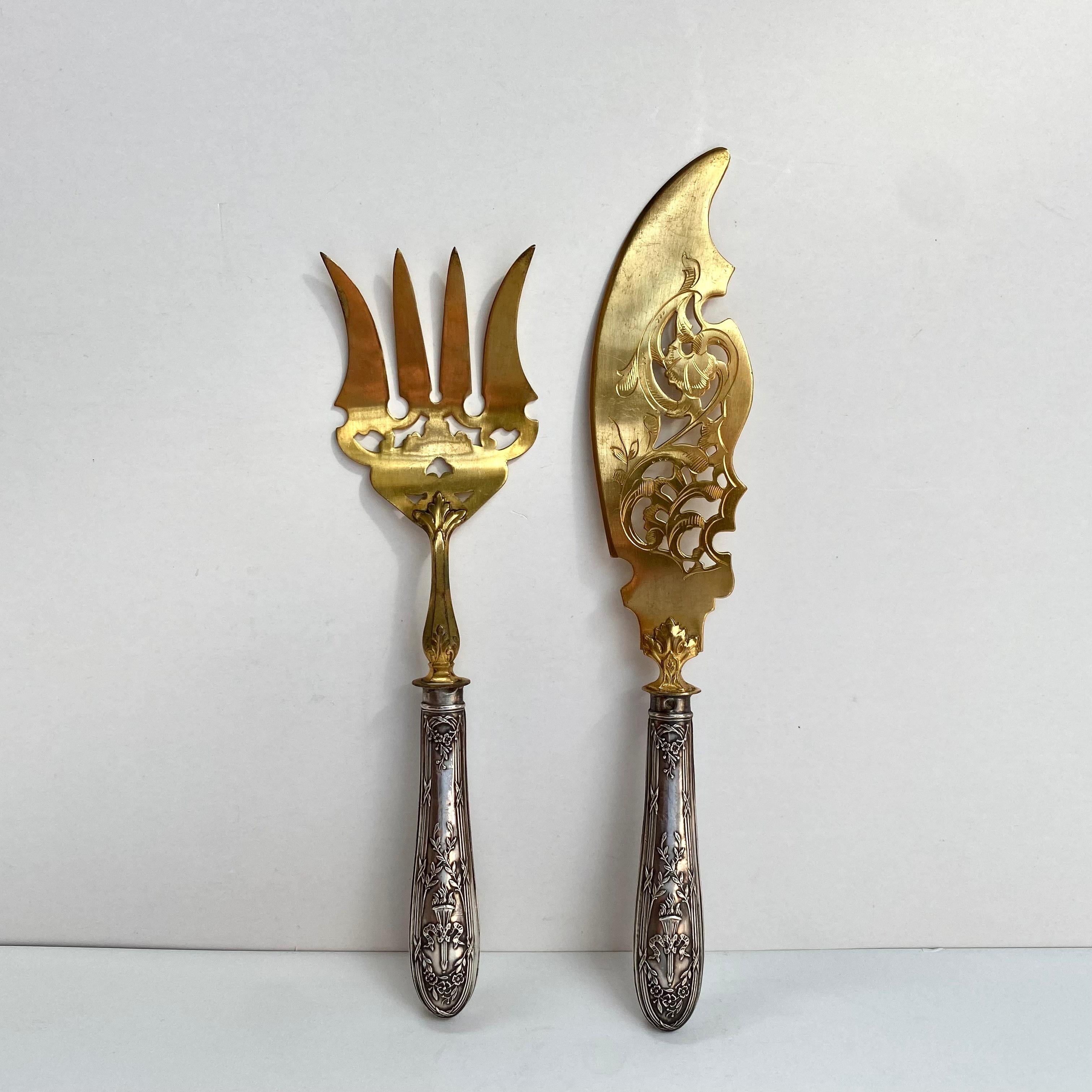 Early 20th Century Antique Serving Set for Fish, Knife & Fork, France, 1930 Cutlery Art Nouveau For Sale