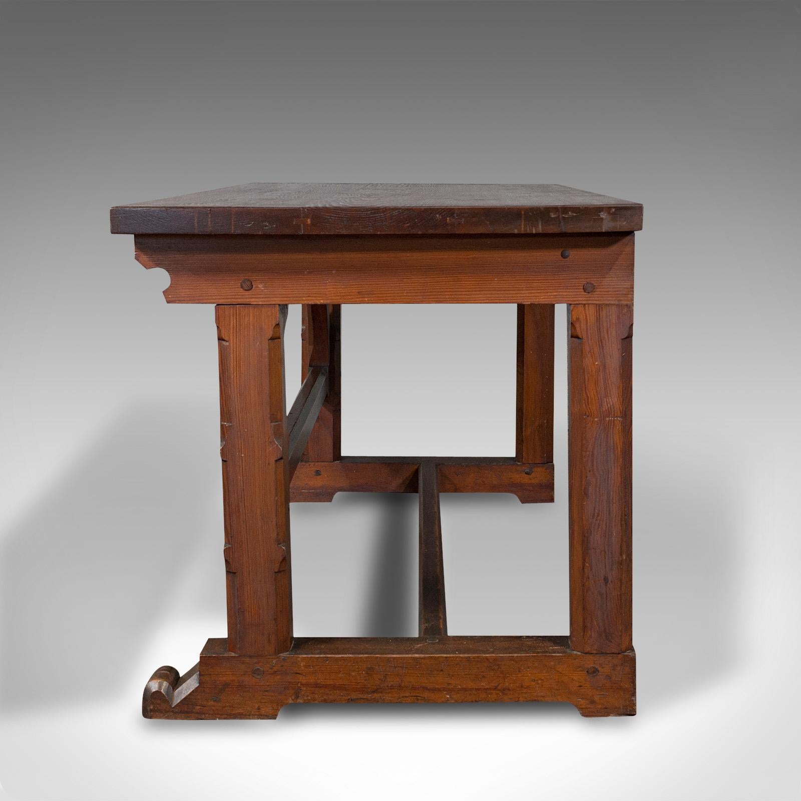 British Antique Serving Table, English, Pitch Pine, Pugin, Ecclesiastical, Victorian For Sale