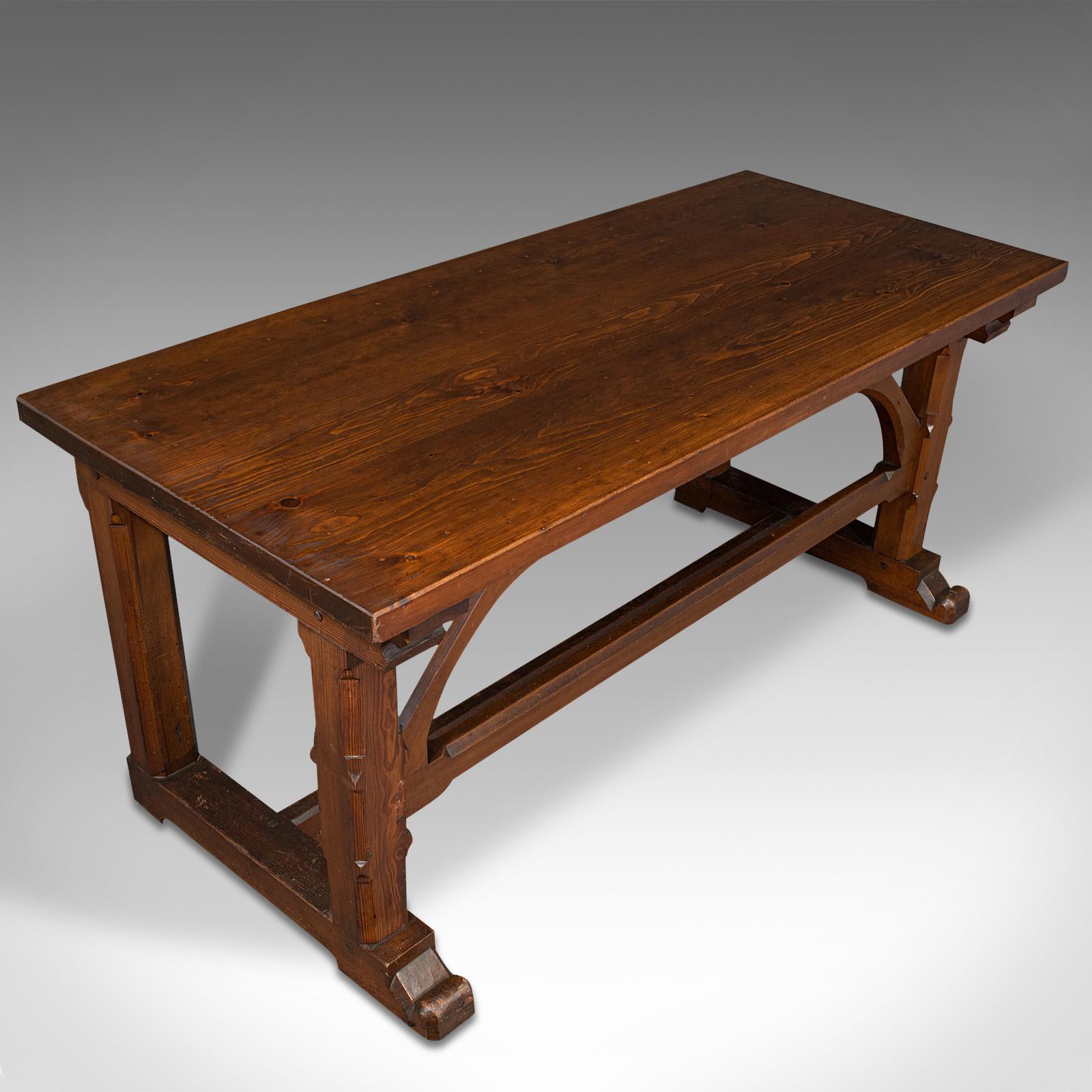 19th Century Antique Serving Table, English, Pitch Pine, Pugin, Ecclesiastical, Victorian For Sale