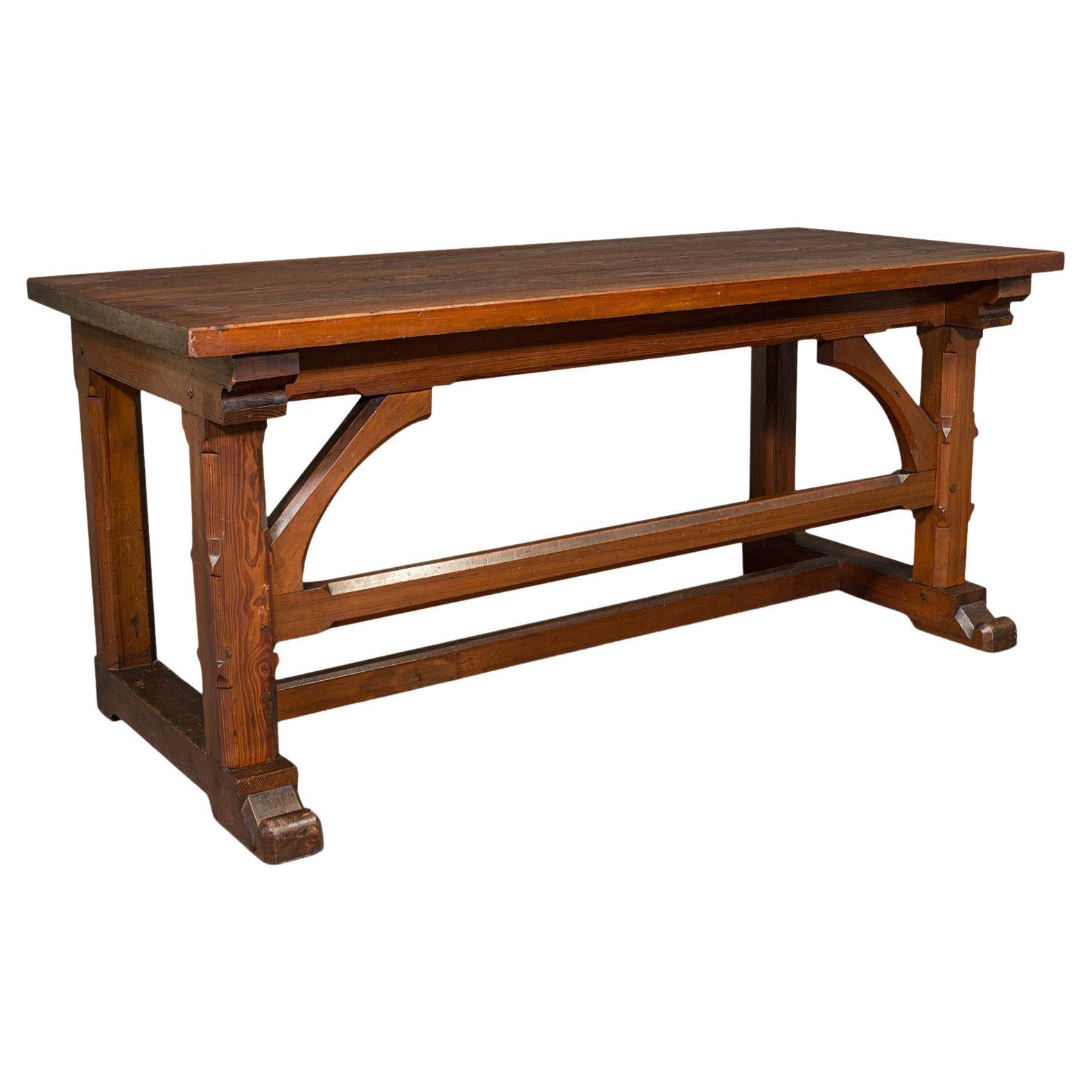 Antique Serving Table, English, Pitch Pine, Pugin, Ecclesiastical, Victorian For Sale