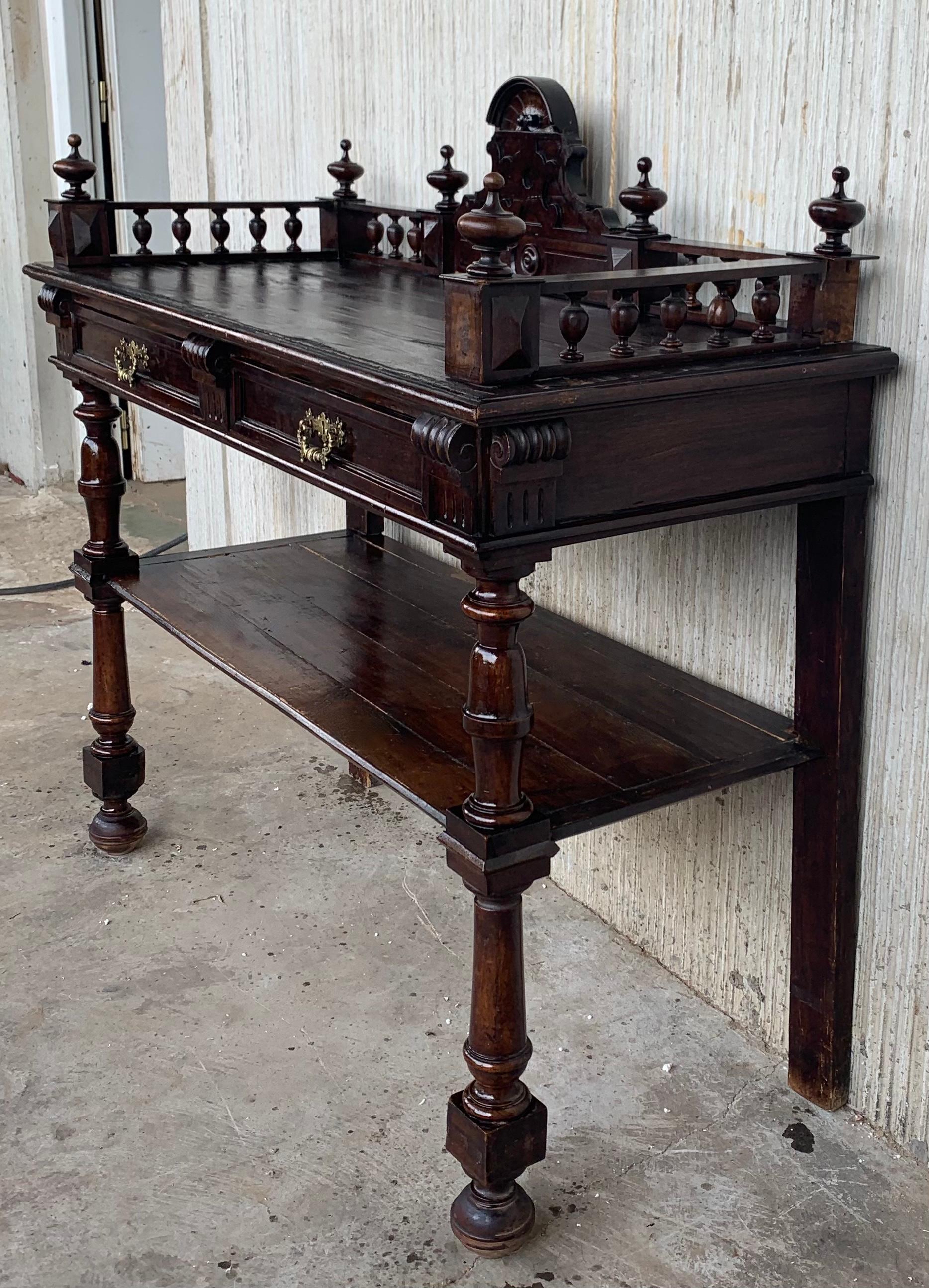 French Antique Serving Table, Victorian Carved Oak Console Table, France, 1890 For Sale