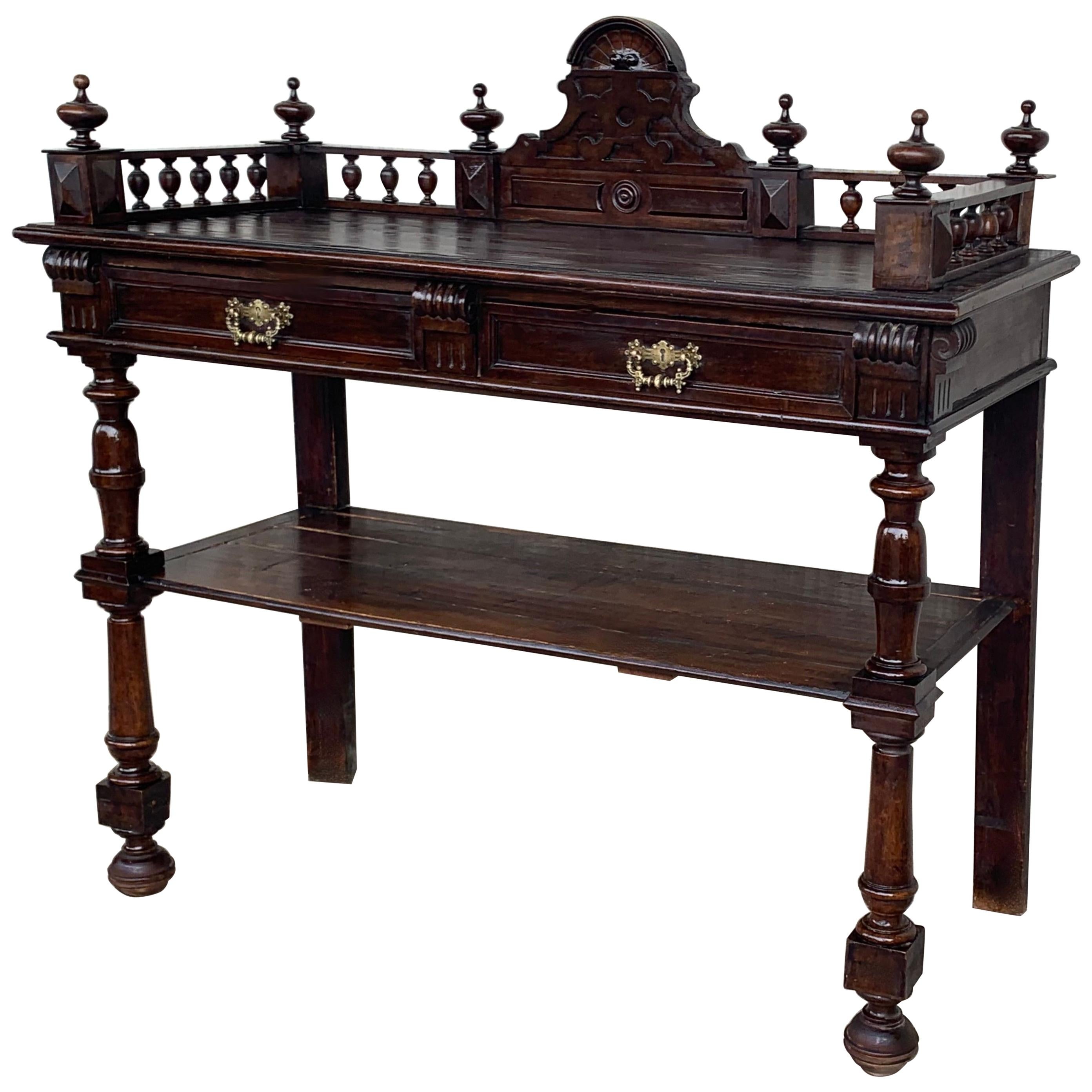 Antique Serving Table, Victorian Carved Oak Console Table, France, 1890