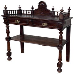 Antique Serving Table, Victorian Carved Oak Console Table, France, 1890