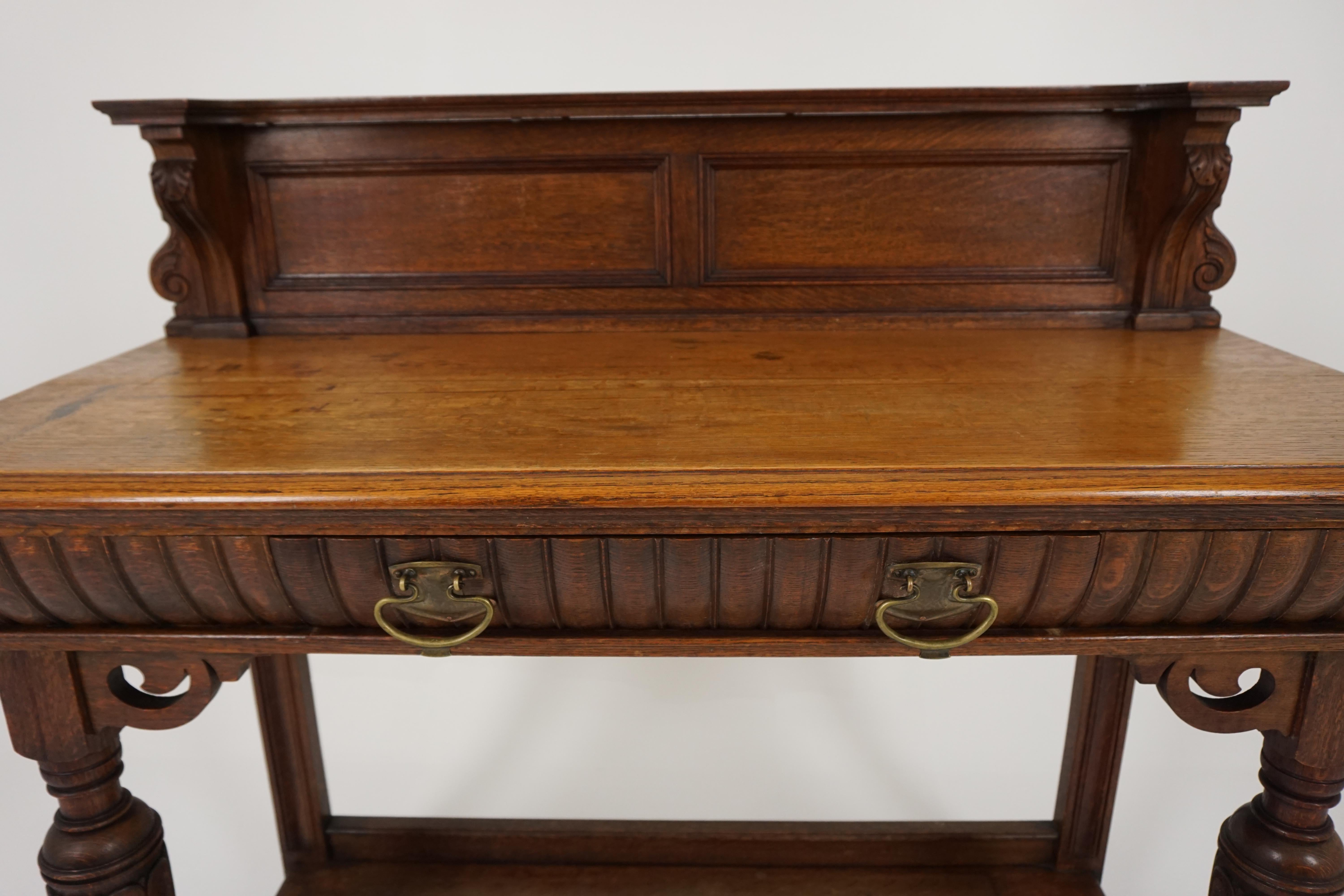Antique Serving Table, Victorian Carved Oak Console Table, Scotland 1890, B1875 In Good Condition In Vancouver, BC