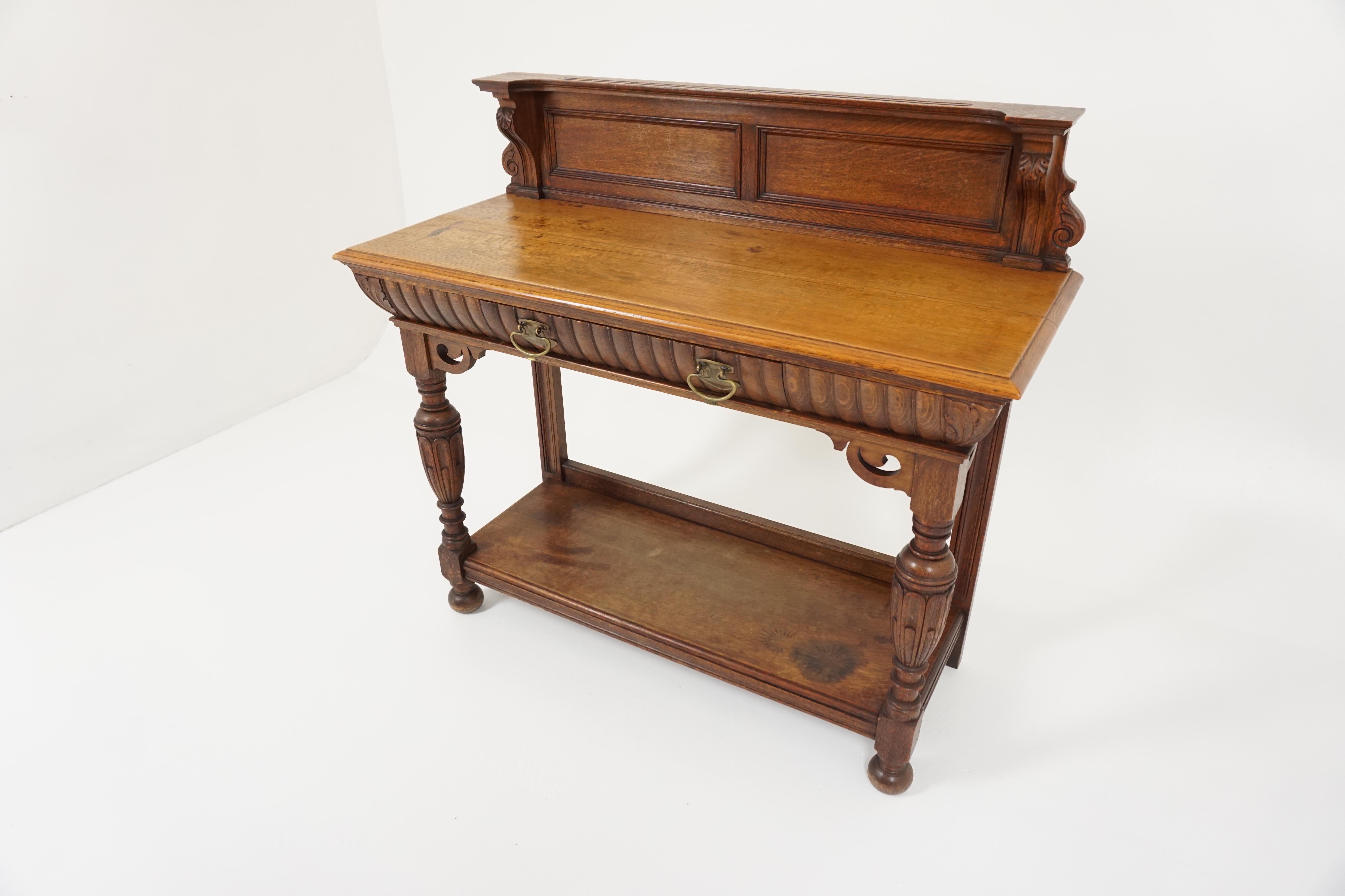 Late 19th Century Antique Serving Table, Victorian Carved Oak Console Table, Scotland 1890, B1875