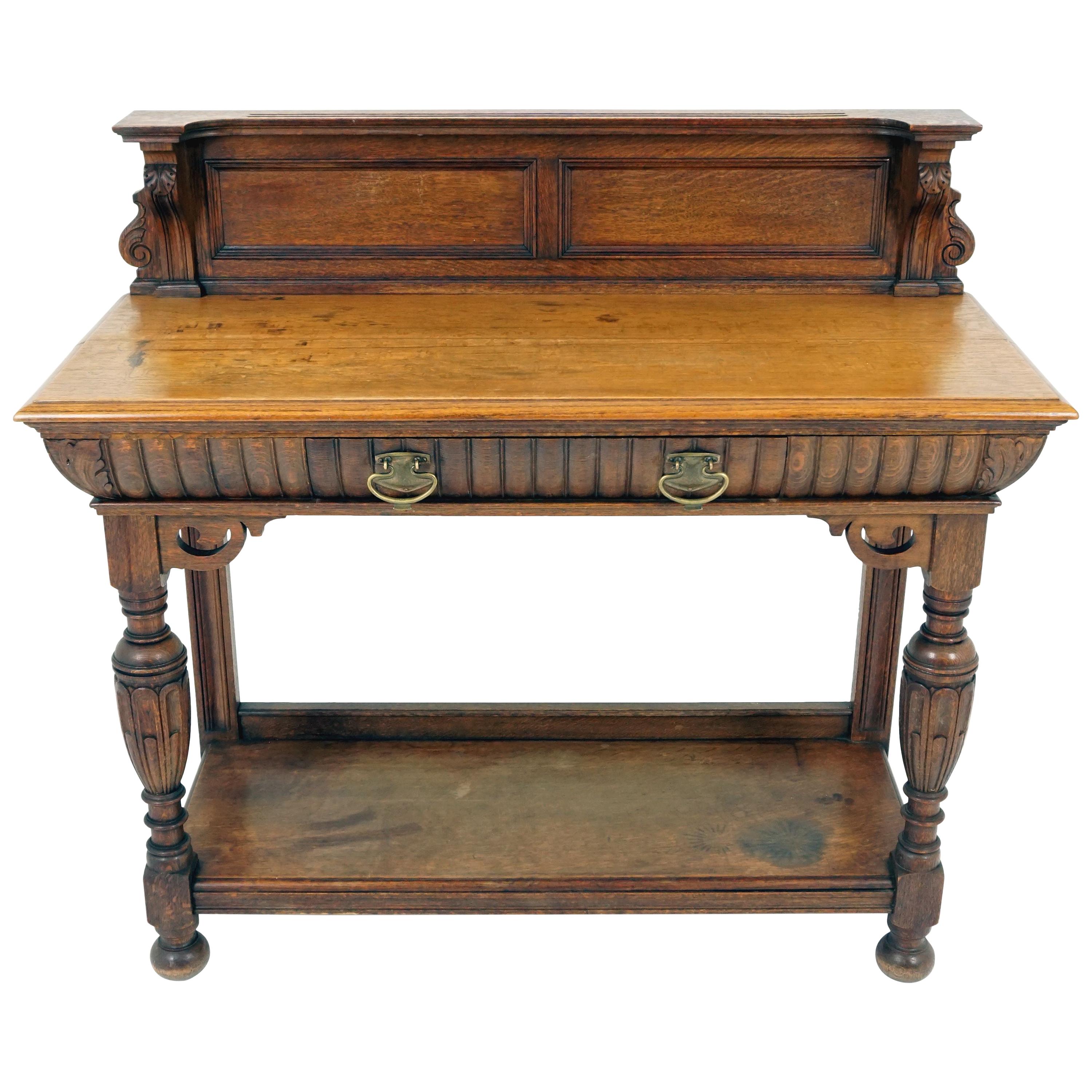 Antique Serving Table, Victorian Carved Oak Console Table, Scotland 1890, B1875