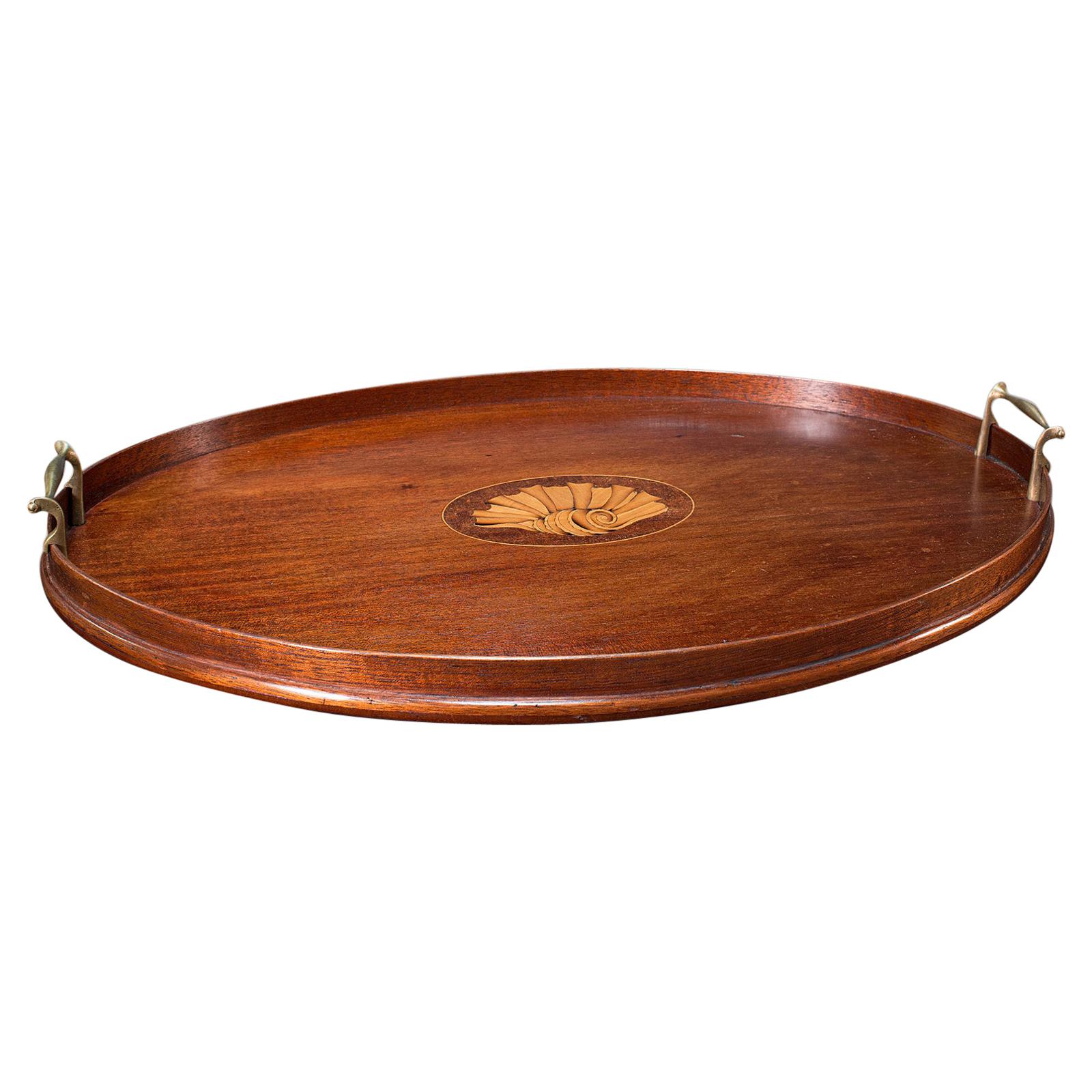 Antique Serving Tray, English, Mahogany, Brass, Boxwood Inlay, Georgian, C.1800