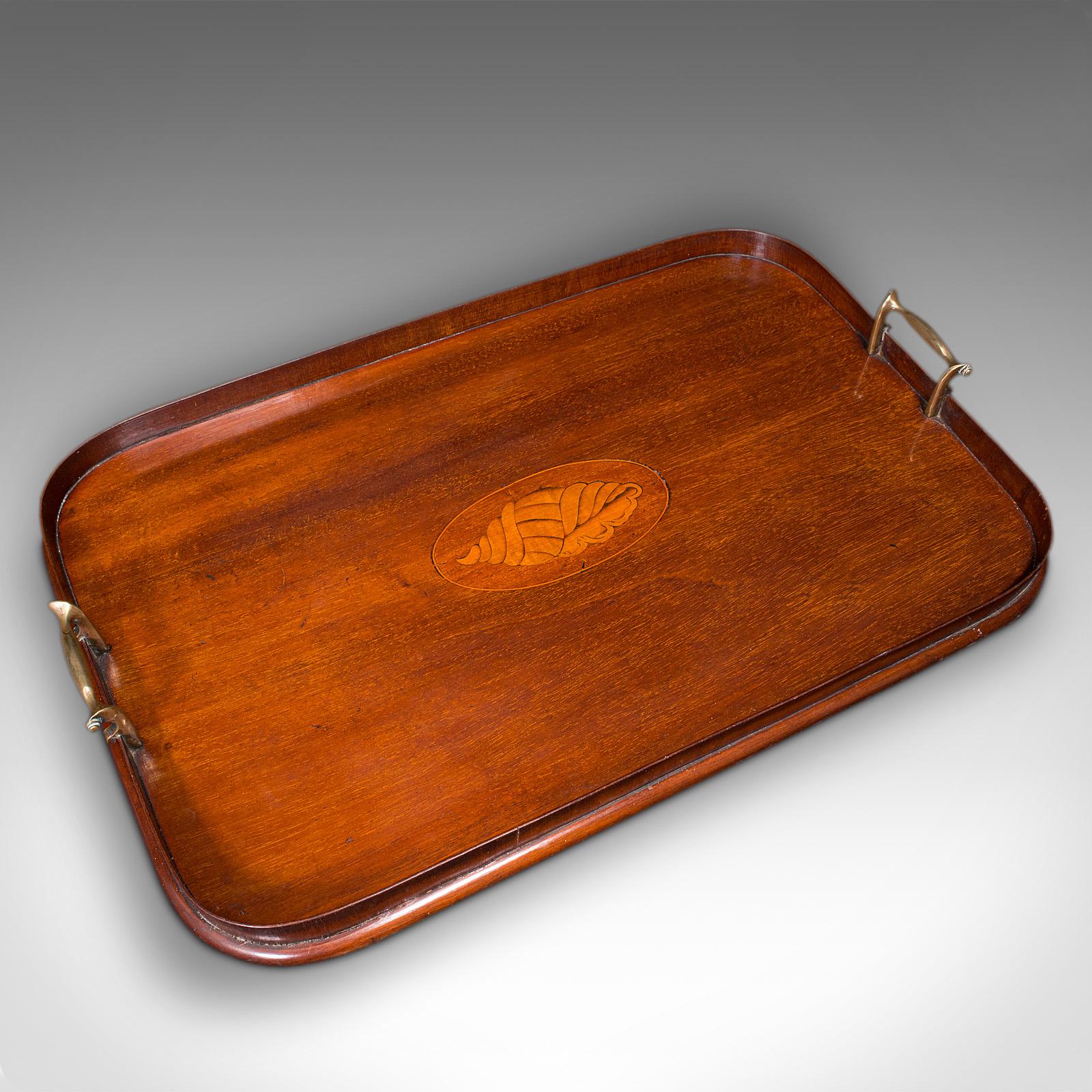19th Century Antique Serving Tray, English, Mahogany, Inlay, Afternoon Tea, Victorian, C.1900