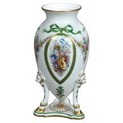Antique Servres Hand Painted & Gilt Porcelain Vase with Hoofed Leg Base C1890
