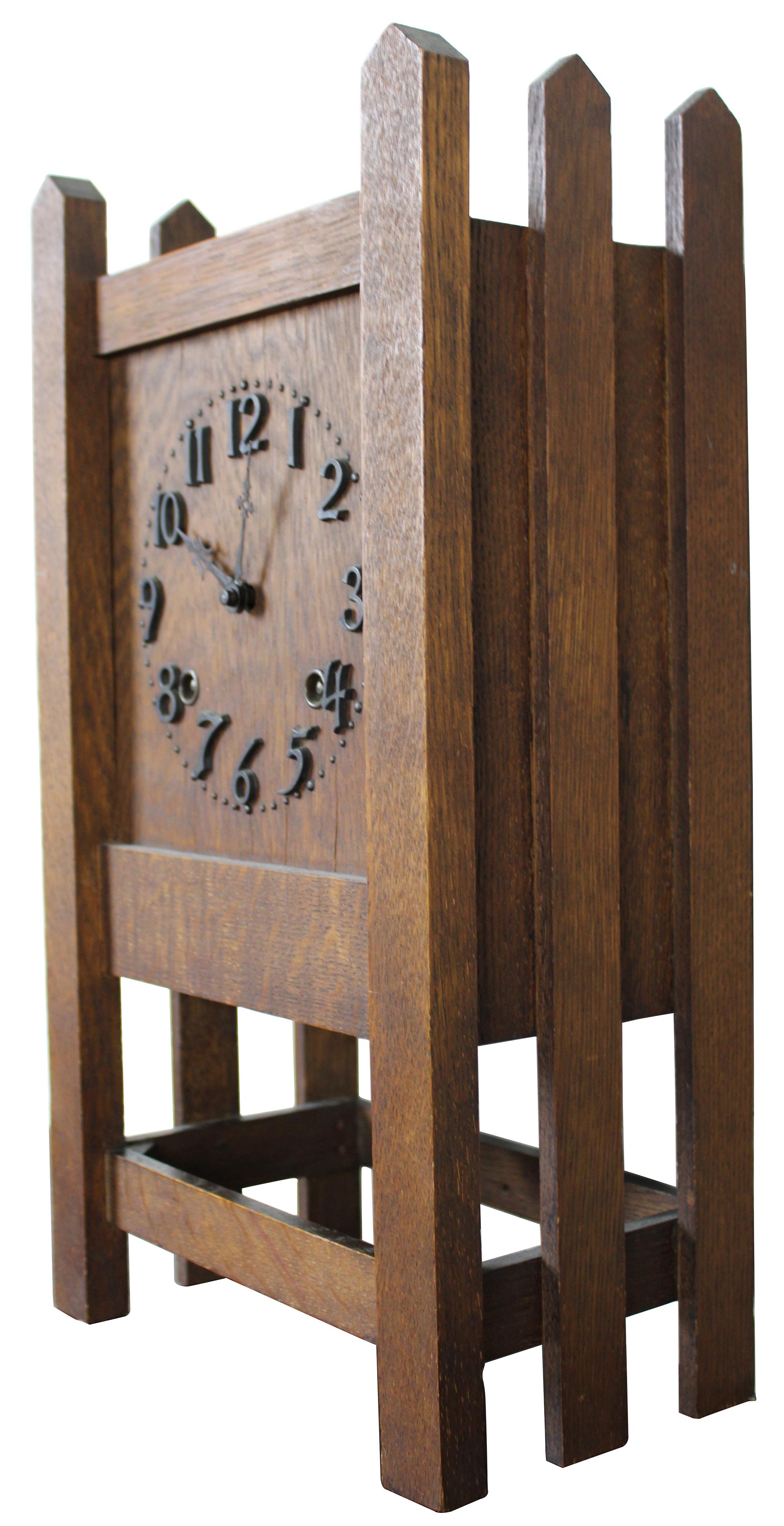 Antique Sessions 8 Day Quartersawn Oak Mission Arts & Crafts Mantel Clock Bon état à Dayton, OH