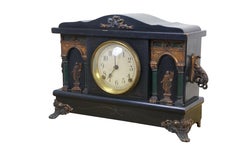 Antique Sessions Neoclassical Figure with Lyre Key Wound Mantel Clock 17"