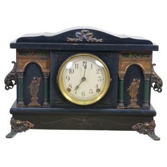 Antique Sessions Neoclassical Figure with Lyre Key Wound Mantel Clock 17"