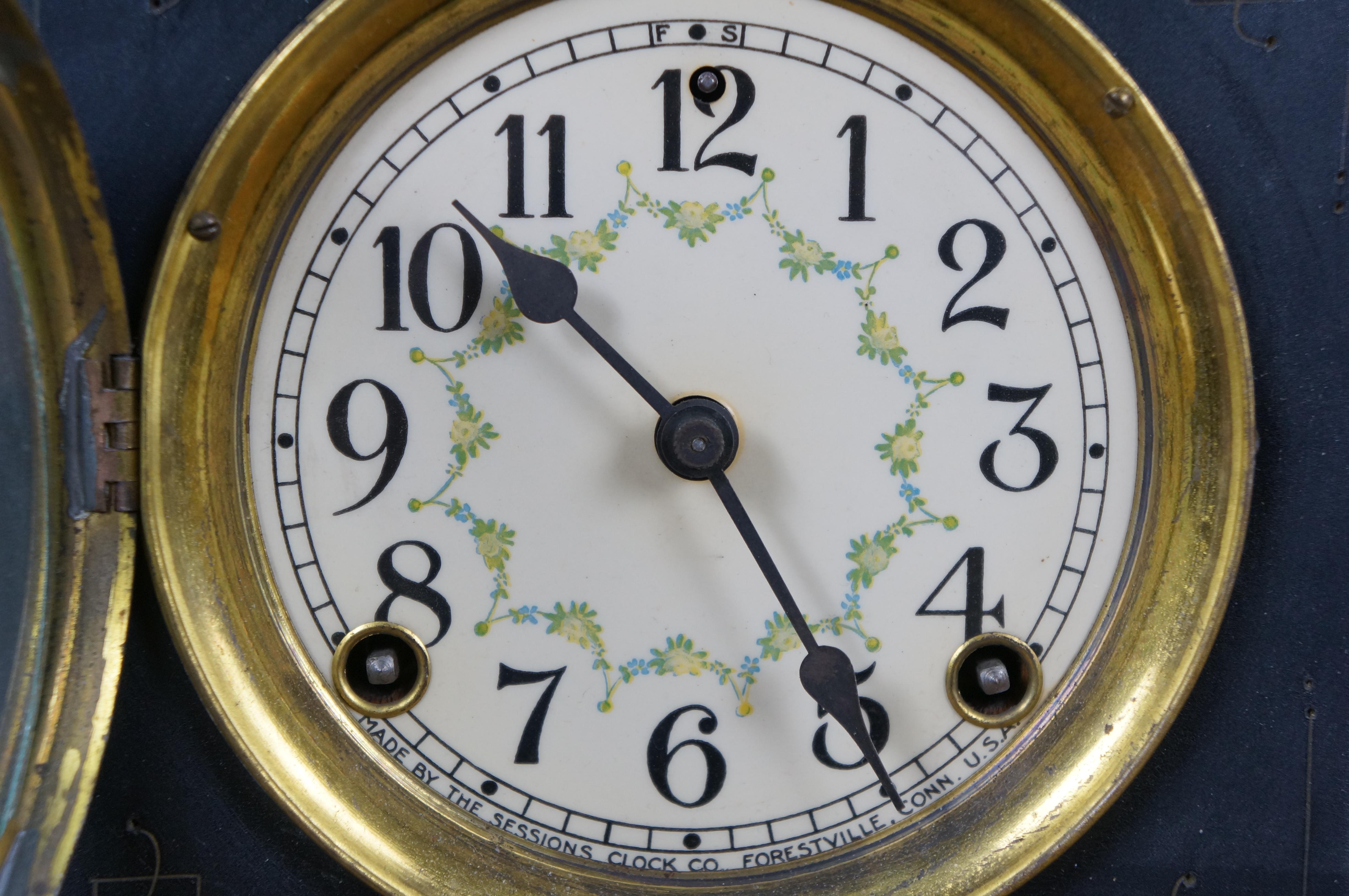 Antiguas Sesiones Figura neoclásica con lira Reloj de sobremesa de cuerda de llave 18
