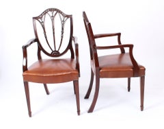Antique Set of 10 English Hepplewhite Shield Back Dining Chairs 19th Century