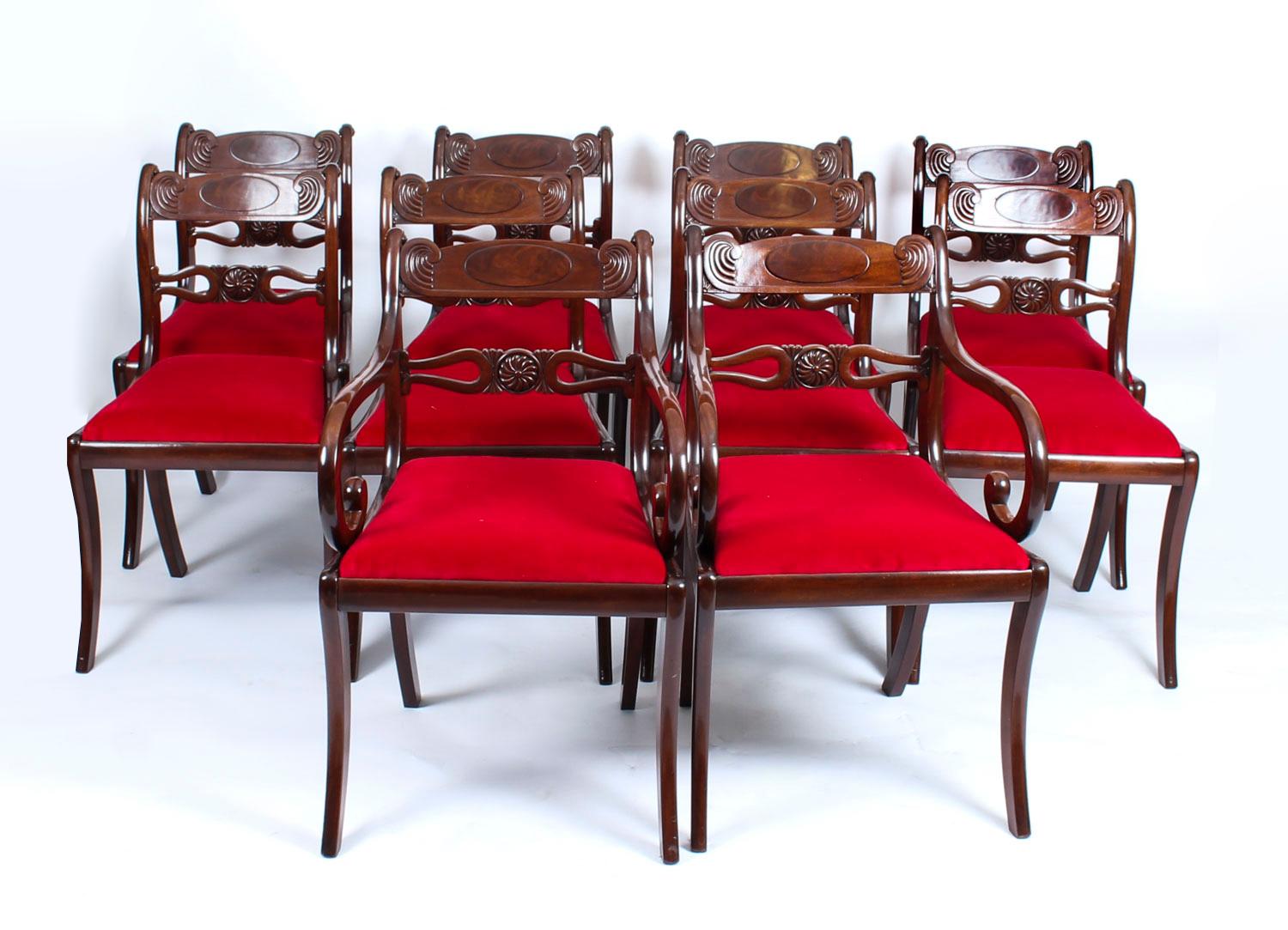 Antique Set 10 English Mahogany Regency Dining Chairs 19th Century 12