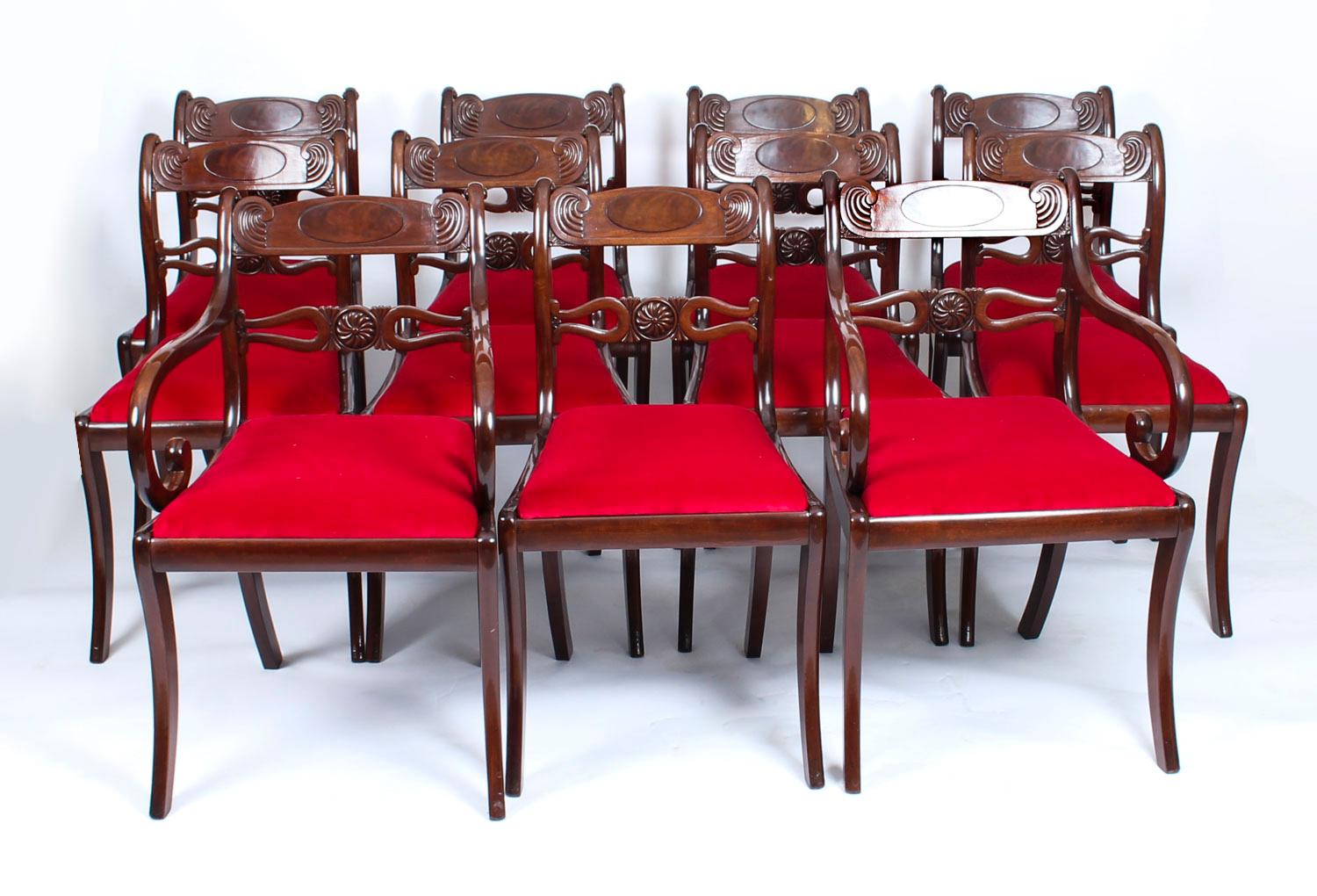 Antique Set 10 English Mahogany Regency Dining Chairs 19th Century 13