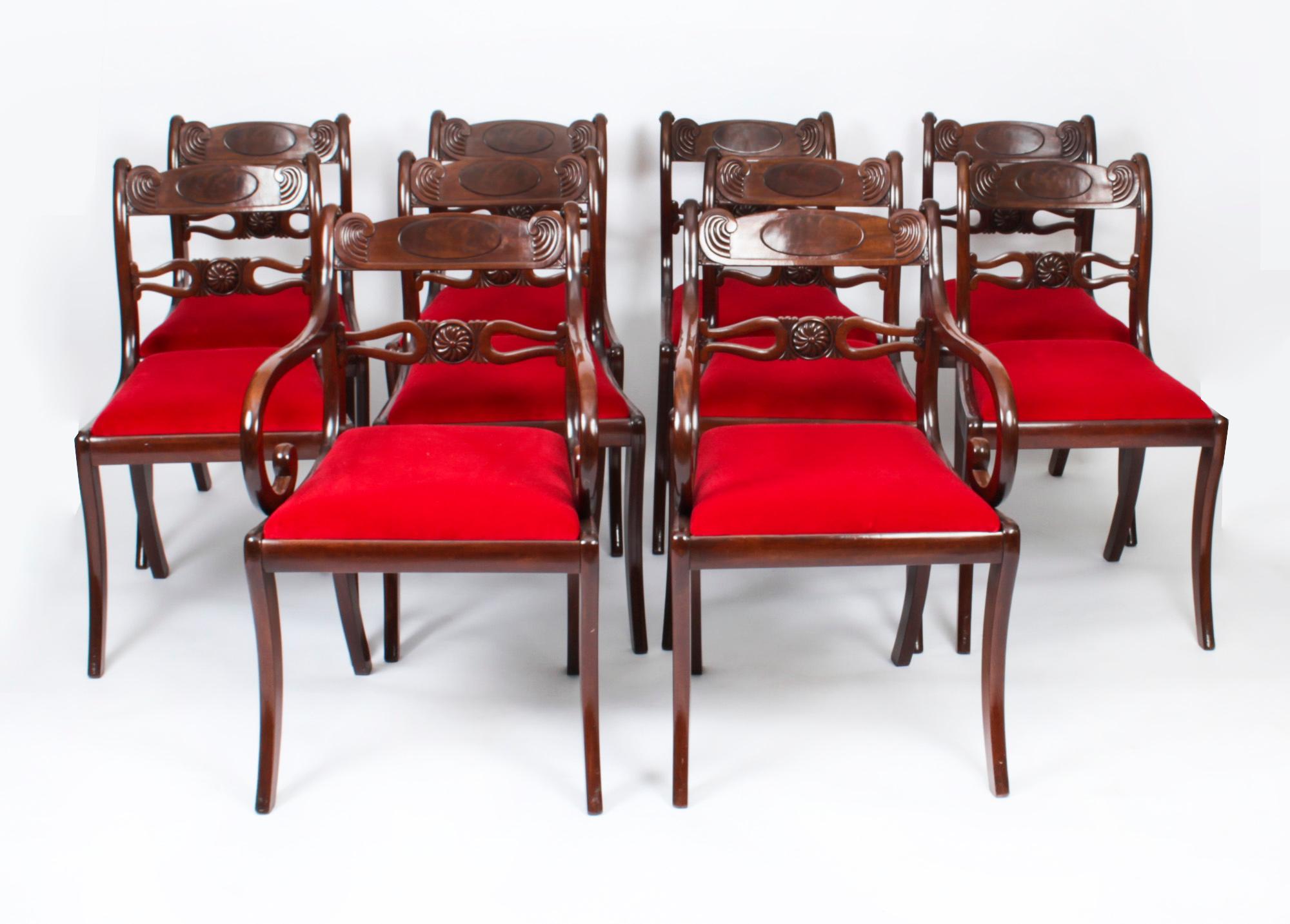 Antique Set 10 English Mahogany Regency Dining Chairs 19th Century 14