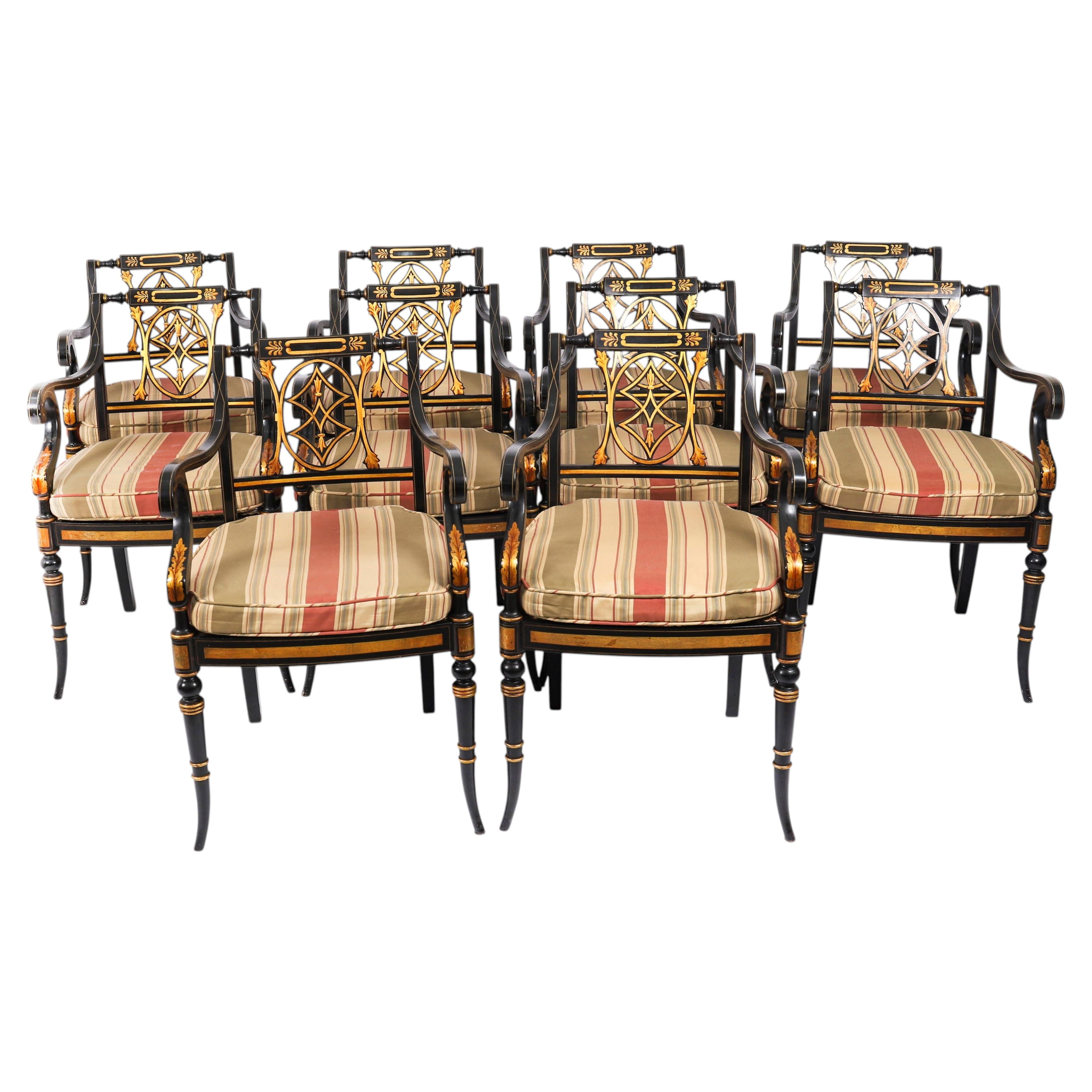 Antique Set 10 English Revival Pierced Splat Back Dining Chairs 20th Century