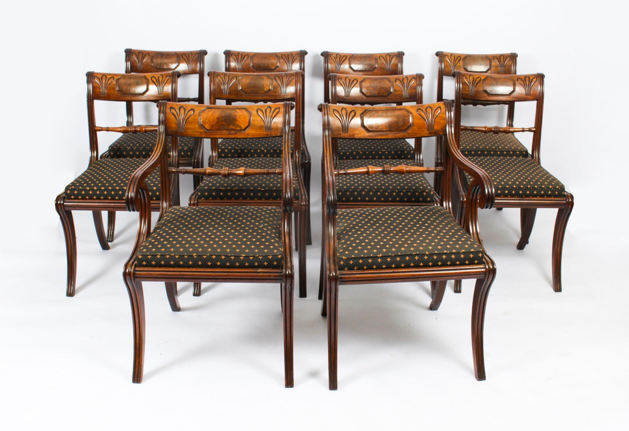 Antique Set 10 Scottish Regency Dining Chairs 19th Century 12