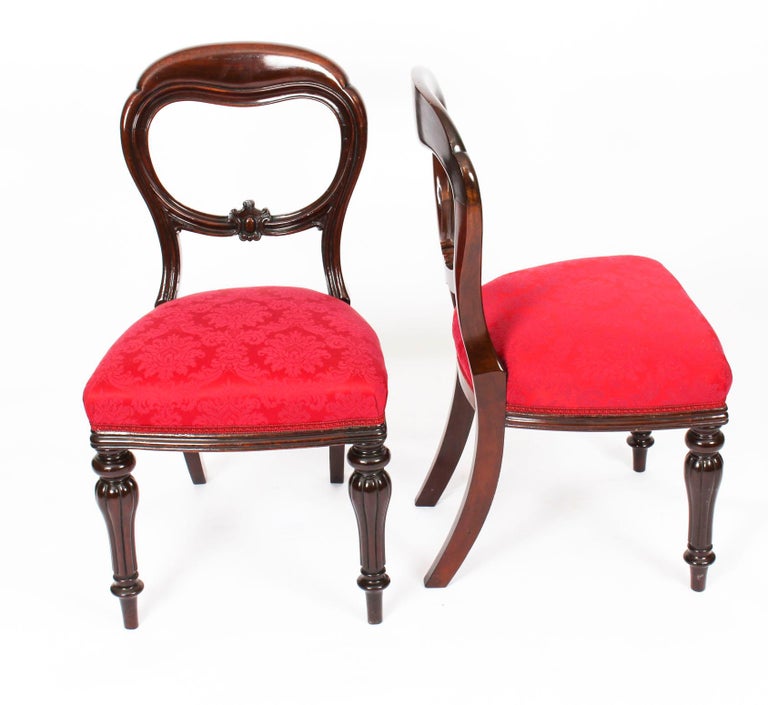 Antique Set 10 Victorian Mahogany Balloon Back Dining Chairs 19th