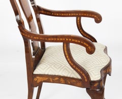 Antique Set 12 Dutch Marquetry Walnut High Back Dining Chairs Late 18th C