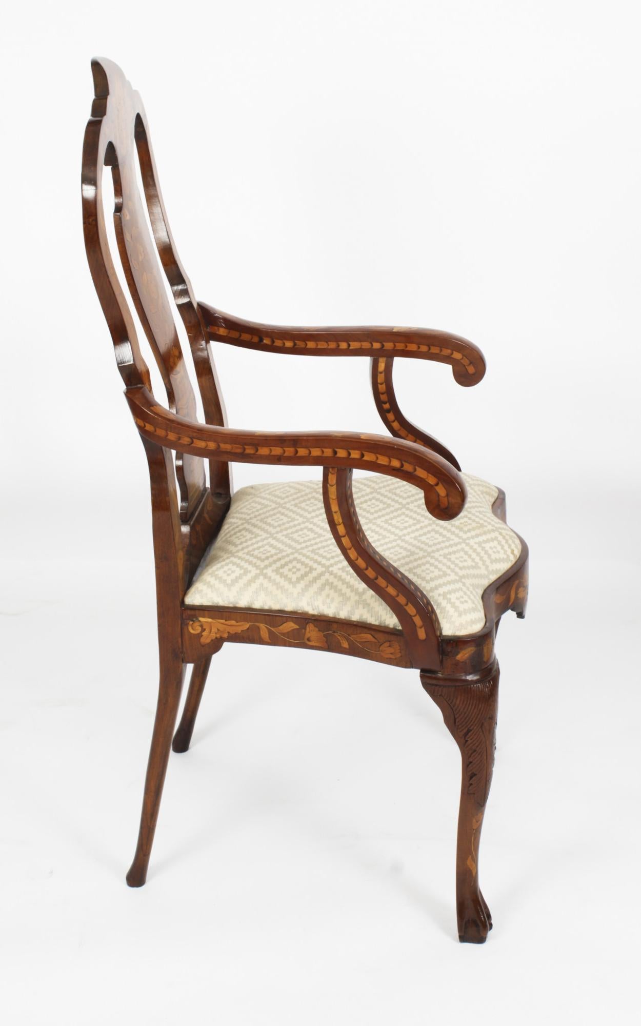 Antique Set 12 Dutch Marquetry Walnut High Back Dining Chairs Late 18th C In Good Condition In London, GB