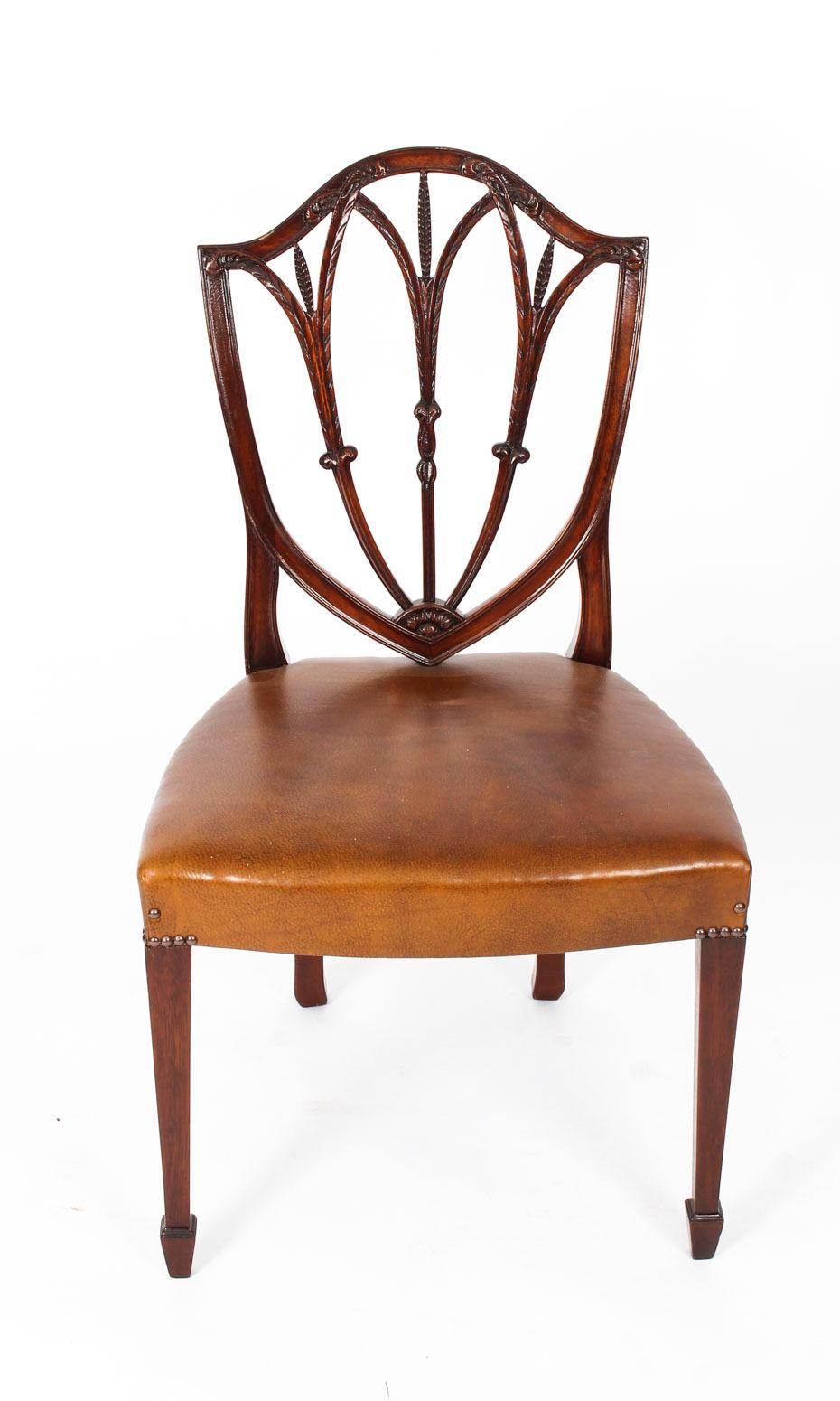 Late 19th Century Antique Set 12 English Mahogany Hepplewhite Dining Chairs 19th Century