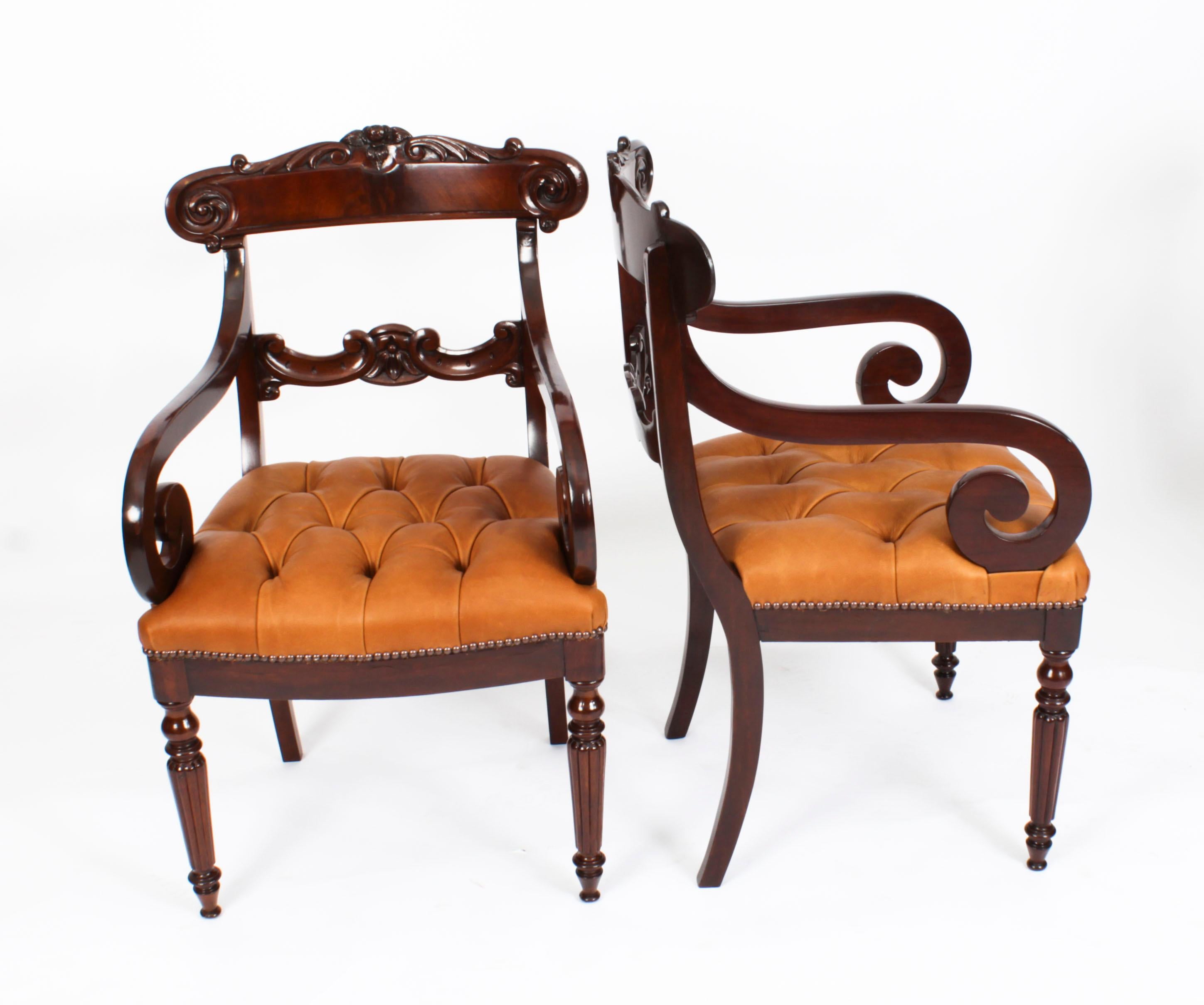 Antique Set 12 Flame Mahogany William IV Dining Chairs 19th Century 8
