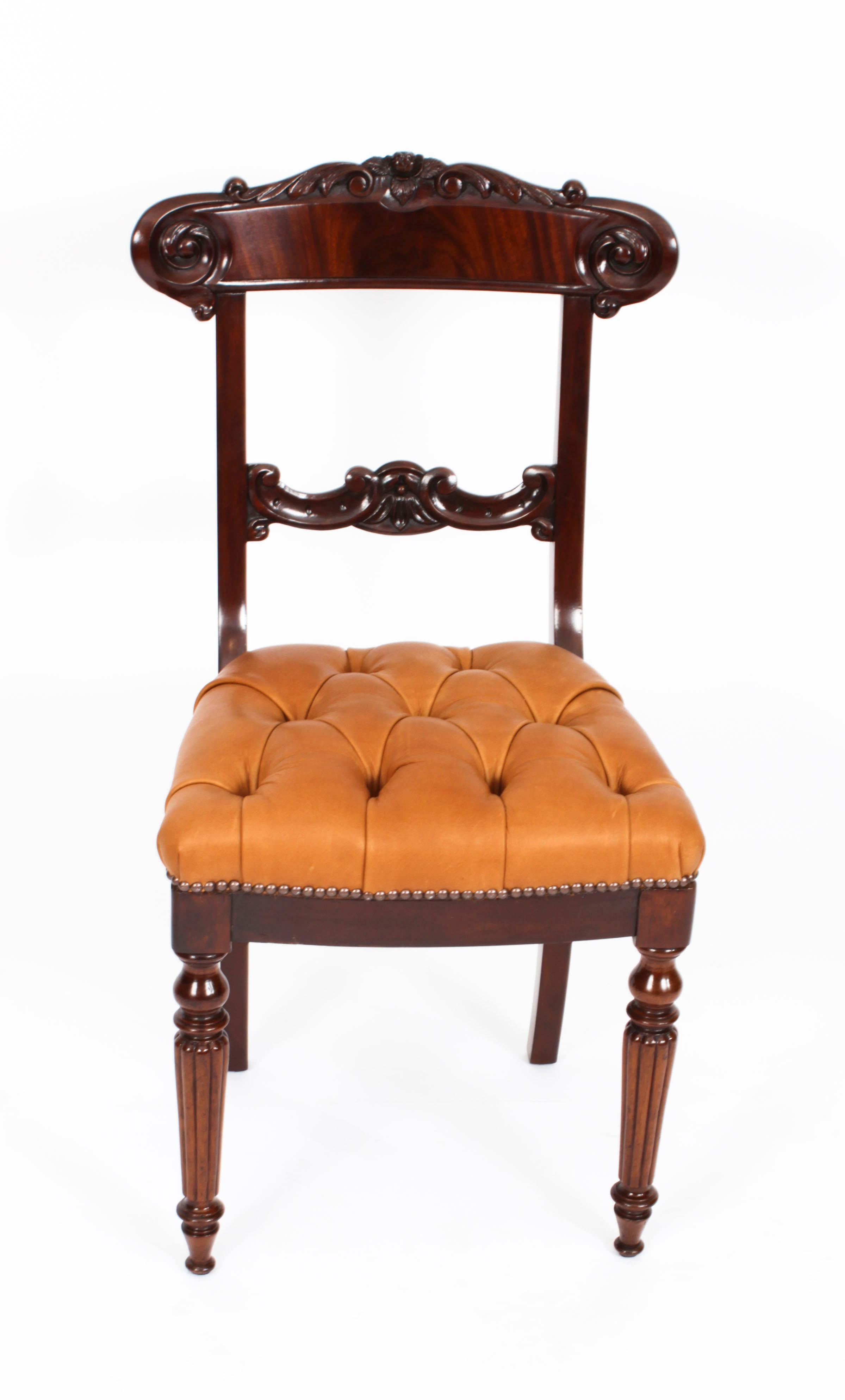 Antique Set 12 Flame Mahogany William IV Dining Chairs 19th Century In Good Condition In London, GB