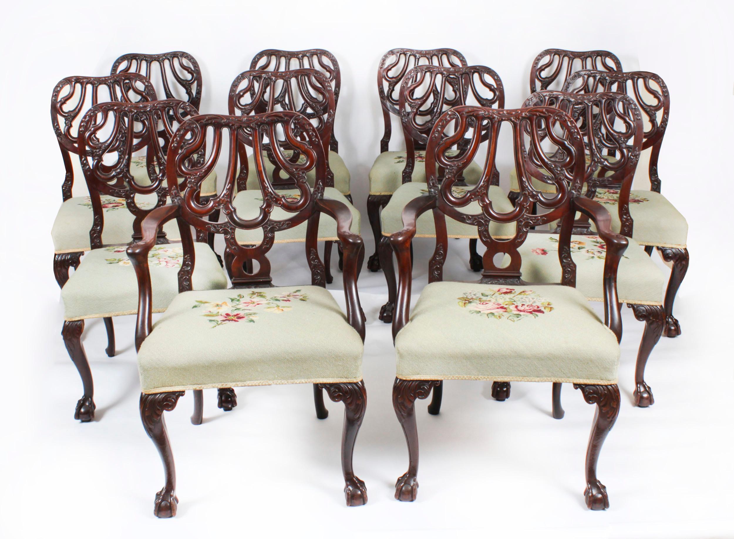 Antique Set 12 George II Revival Dining Chairs by Robert Strahan 20th Century For Sale 15