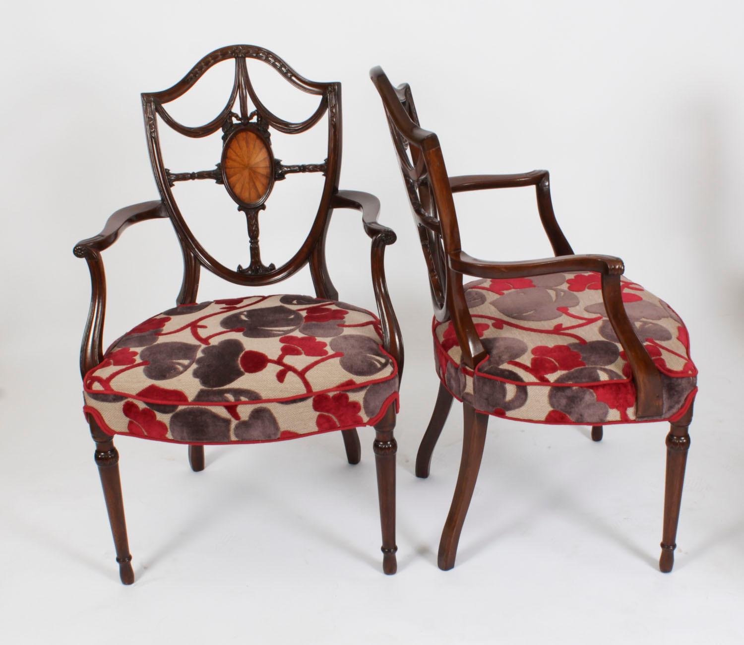 Antique Set 12 Hepplewhite Mahogany Dining Chairs 19th Century 6