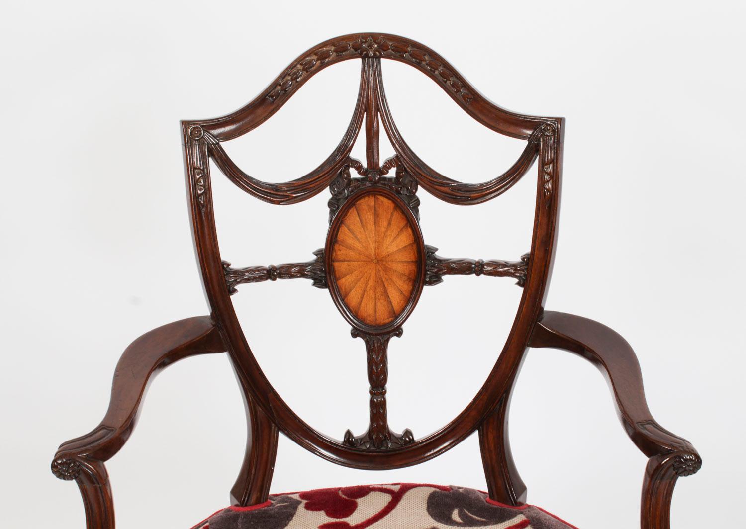 Antique Set 12 Hepplewhite Mahogany Dining Chairs 19th Century 8