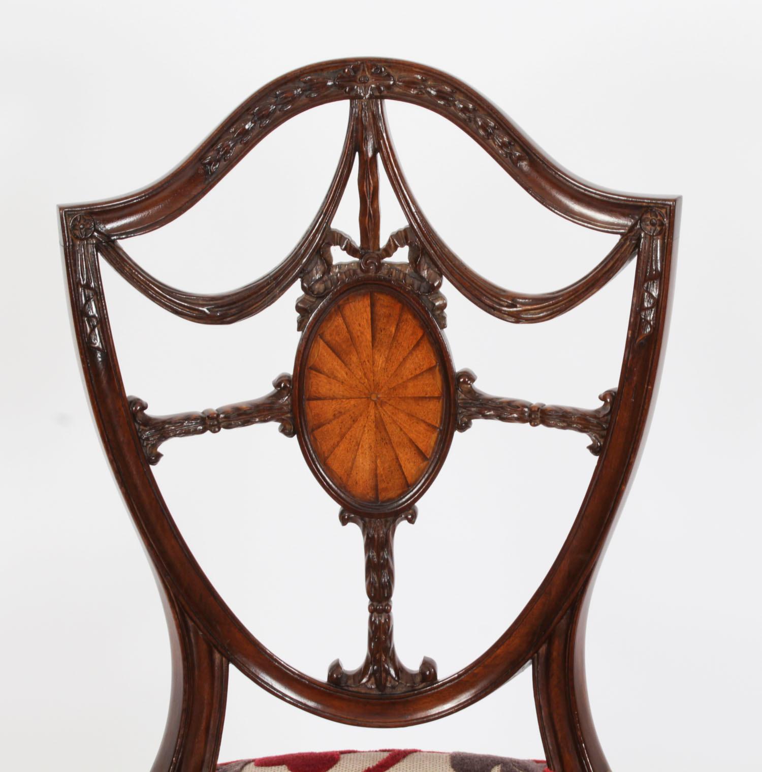 English Antique Set 12 Hepplewhite Mahogany Dining Chairs 19th Century