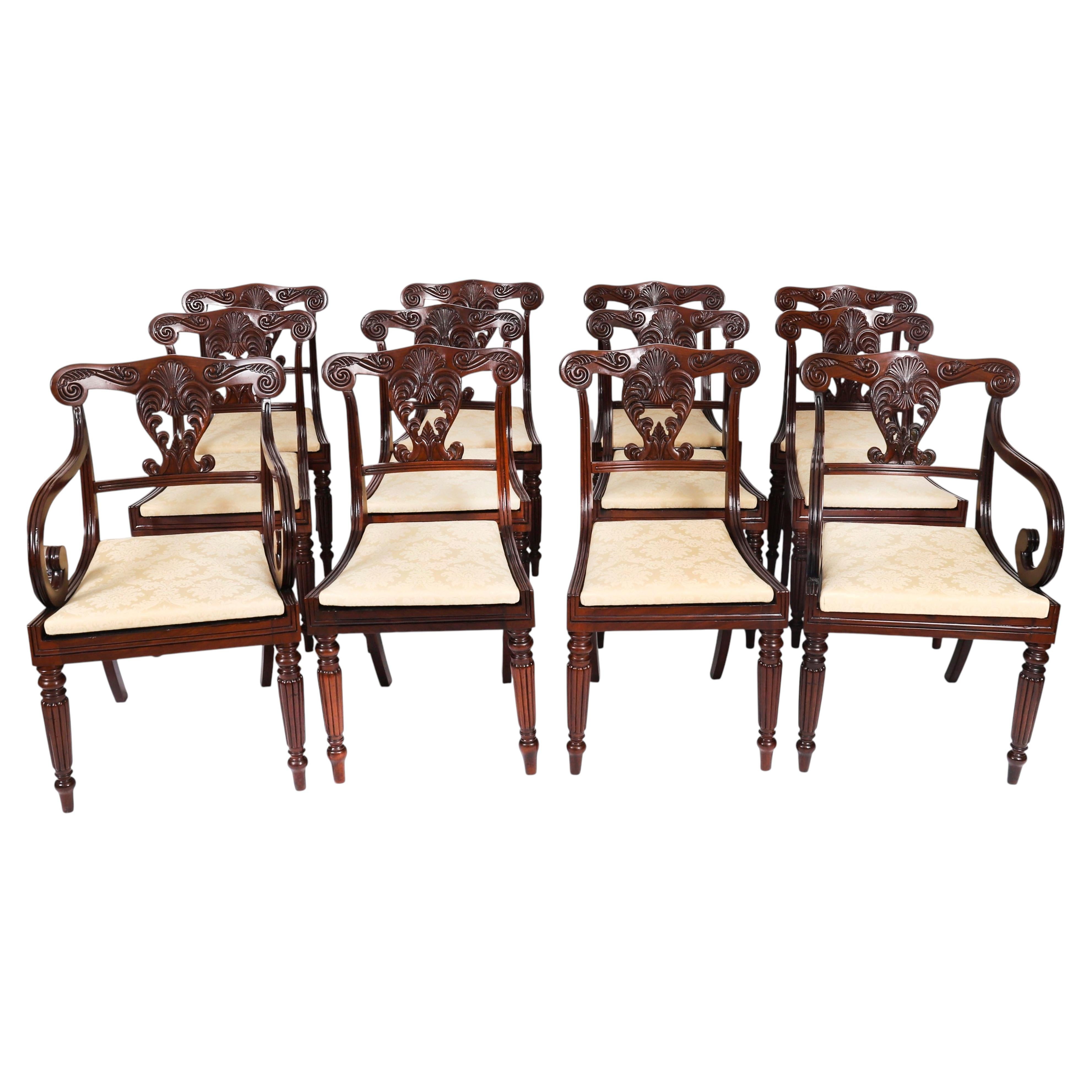 Antique Set 12 Irish Regency Bar Back Dining Chairs C1825 19th Century