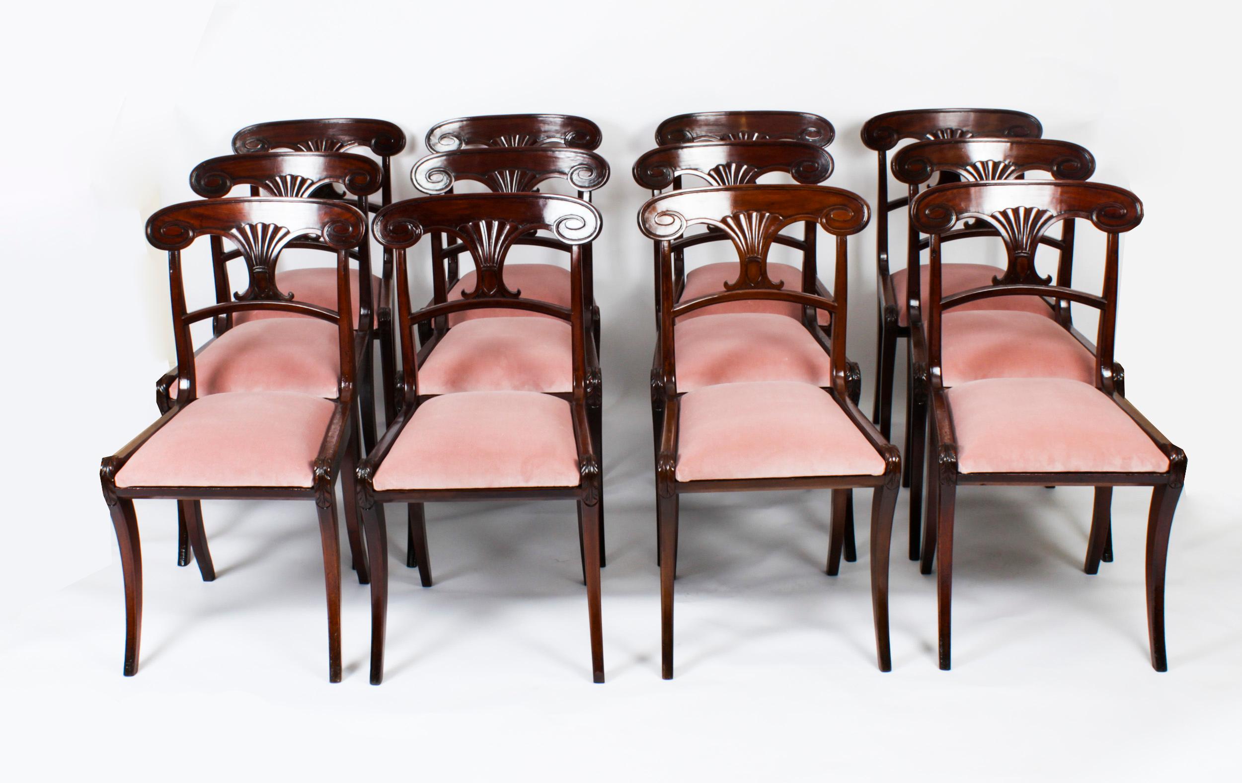 Antique Set 12 Regency Bar Back Dining Chairs 19th Century 7