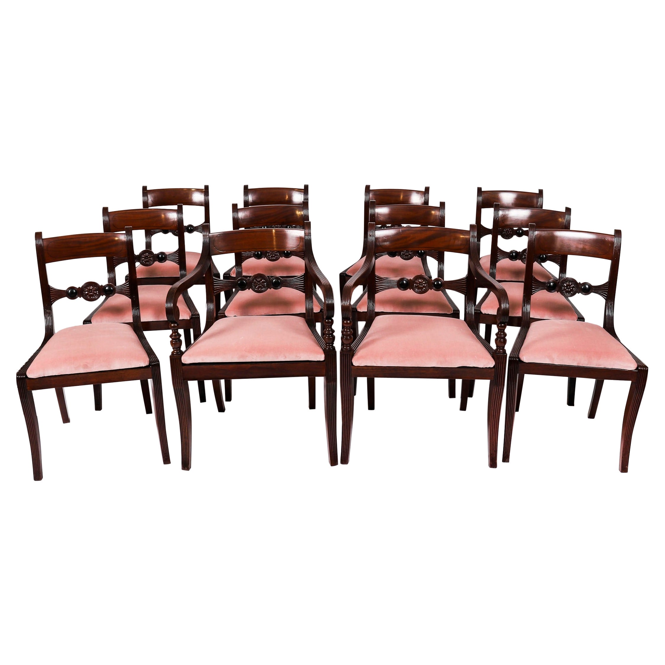 Antico set di 12 sedie da pranzo Regency con schienale a bar C1830 XIX secolo in vendita